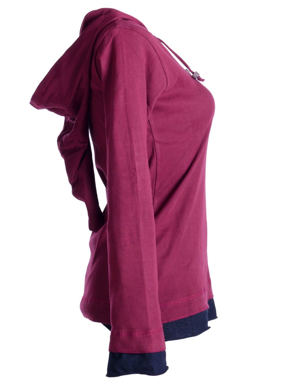 Vishes Zipfelshirt Lagenlook Longsleeve Shirt mit Zipfelkapuze Hoodie, Sweater