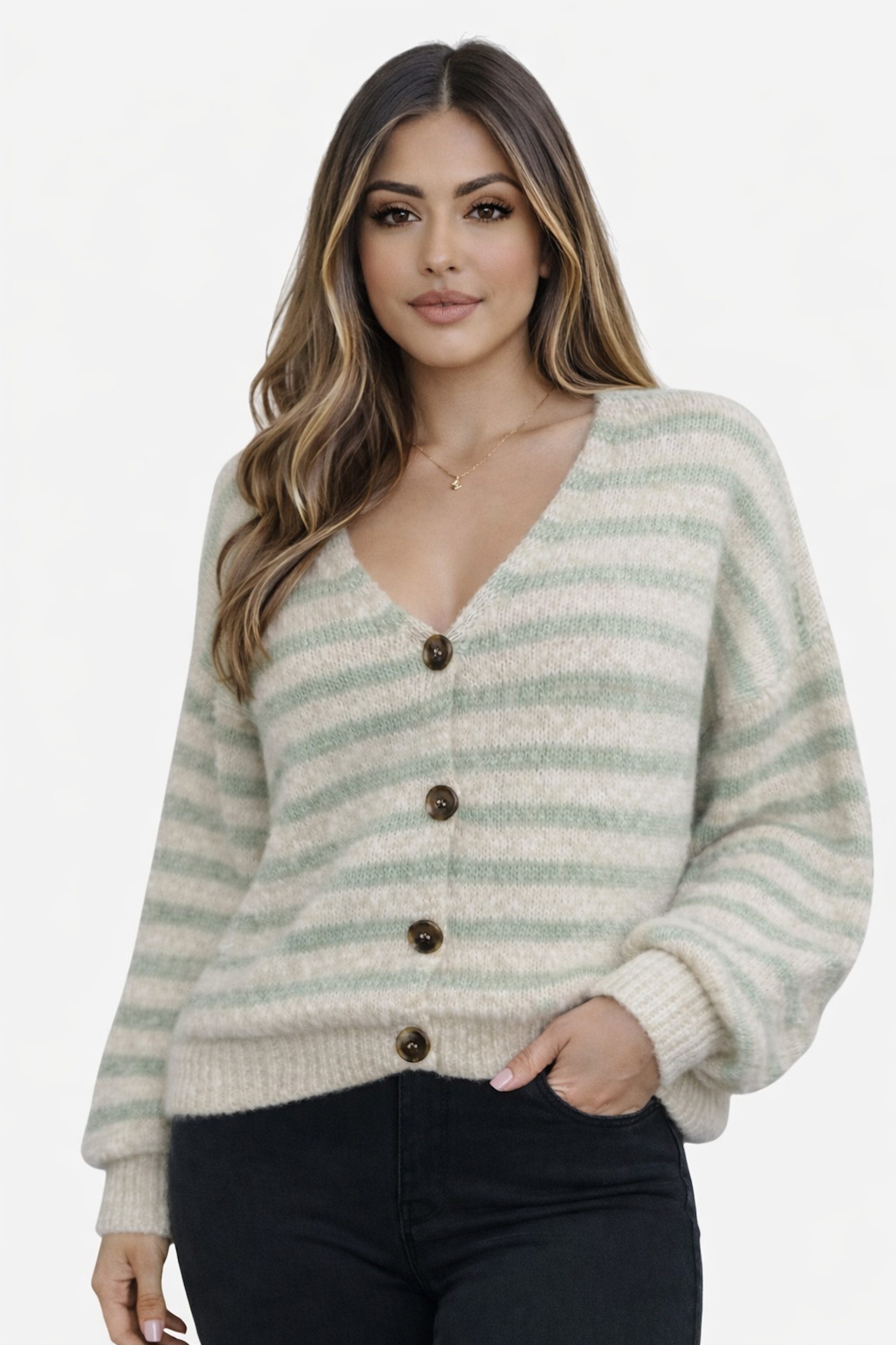 Worldclassca Cardigan WORLDCLASSCA Strick Cardigan Knopf Strickpullover Gestreift Streifen Neue Kollektion - Stilvolle und gemütliche Strickmode für Damen