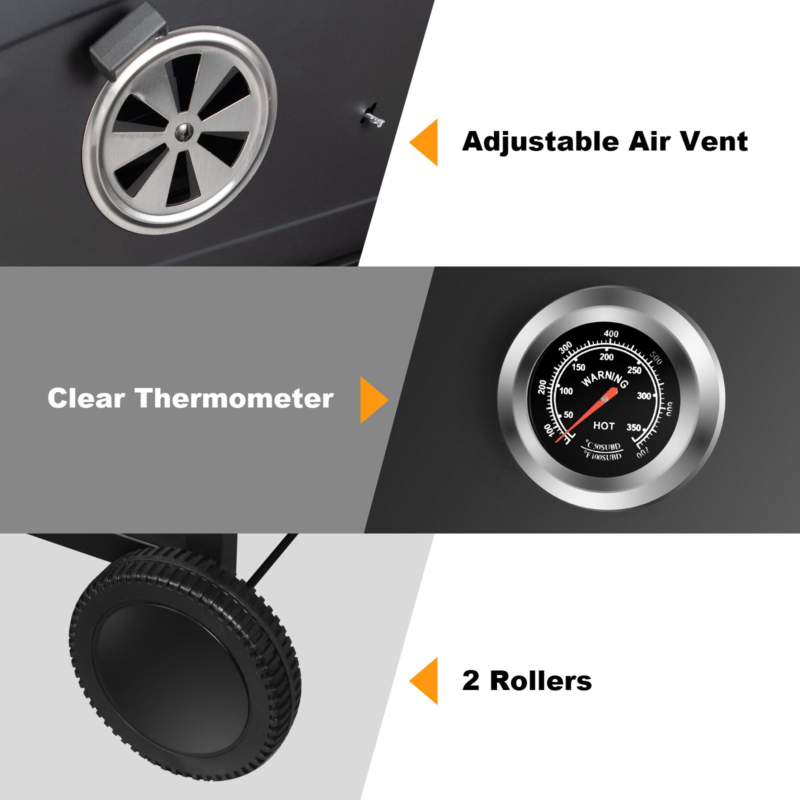 SunJas Holzkohlegrill XXL Grillwagen mit Deckel Thermometer und Doppel-Seitenablagen, grill holzkohle BBQ Grill für Garten und Outdoor-Veranstaltungen, XXL Holzkohlegrill Grillrostmaße 50 x 42 cm für 5-10 Personen