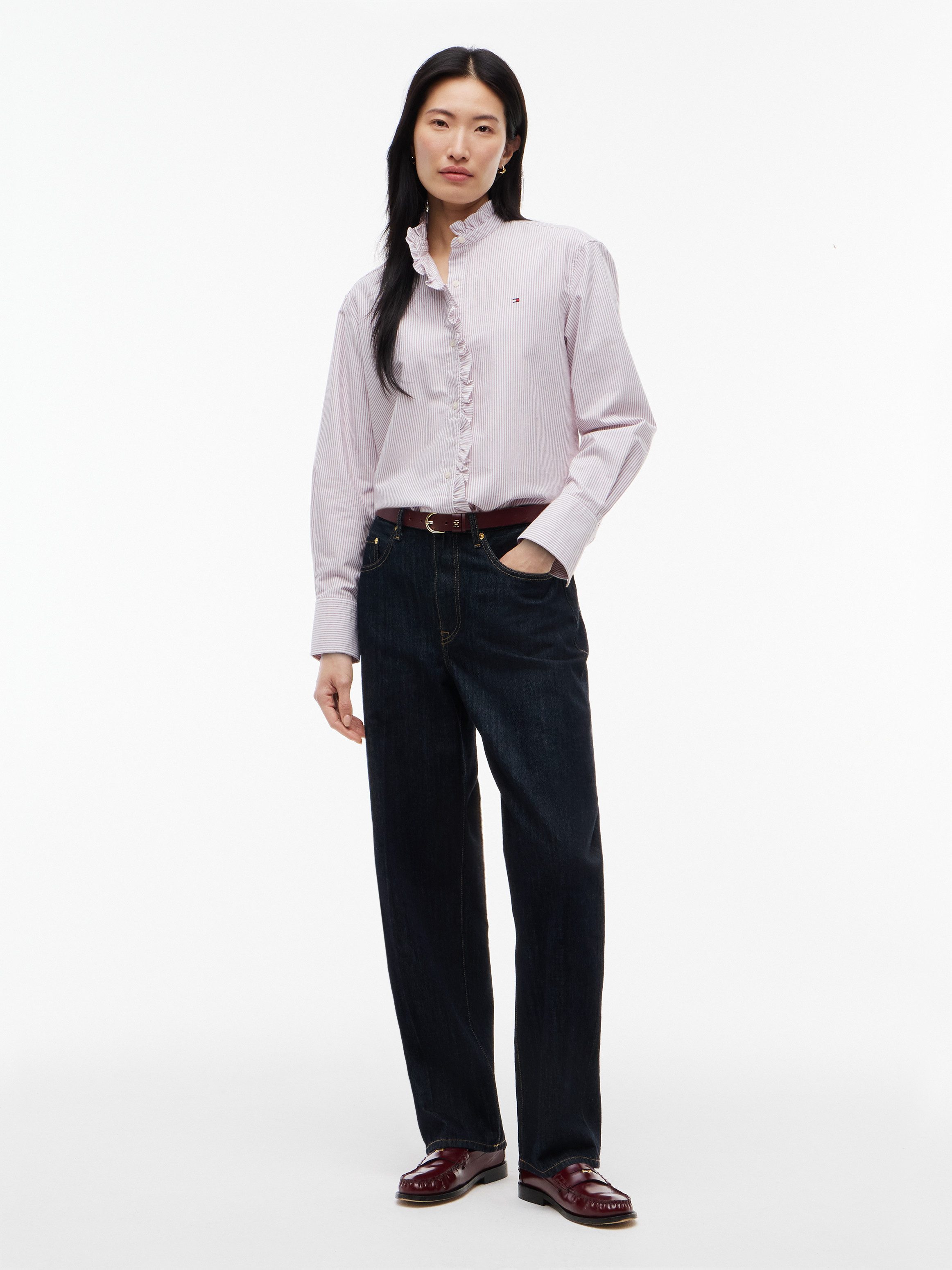Tommy Hilfiger Langarmbluse OXFORD RUFFLES RELAXED LS SHIRT Baumwolle, relaxed fit, mit Rüschen Detail – Bild 4 von 5