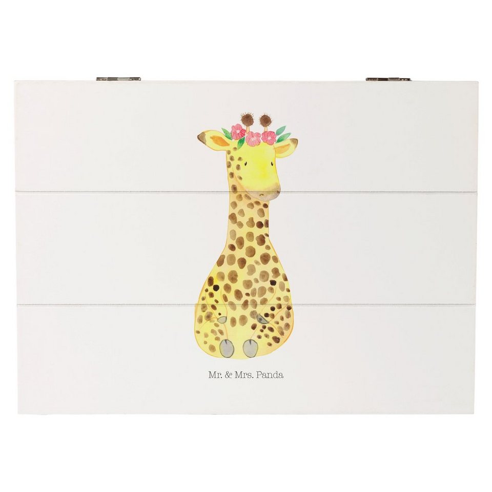 Mr. & Mrs. Panda Dekokiste 25 x 18 cm Giraffe Blumenkranz - Weiß - Geschenk,  Freundin, Selbstlie (1 St)