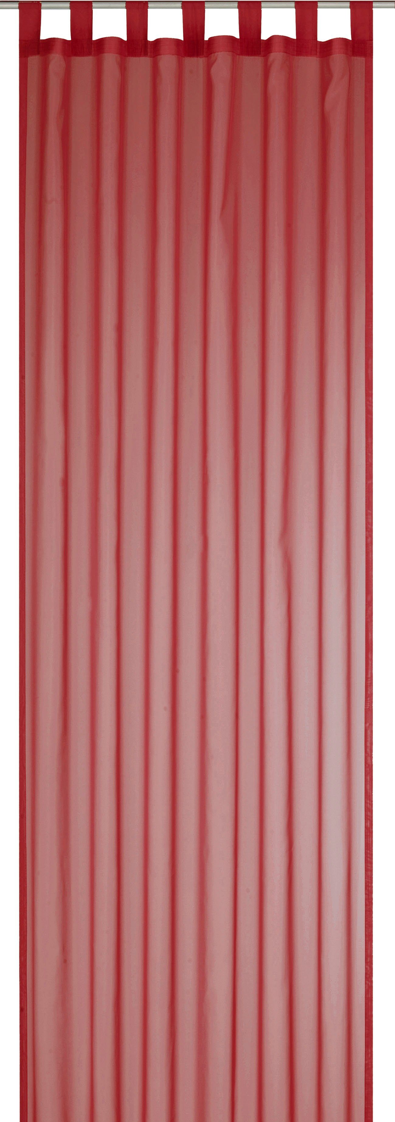 Gardine Sevilla, ELBERSDRUCKE, Schlaufen (1 St), halbtransparent, Voile, Schlaufenschal mit Kräuselband transparent für Wohnzimmer, 300x140 cm rot | Fertiggardinen