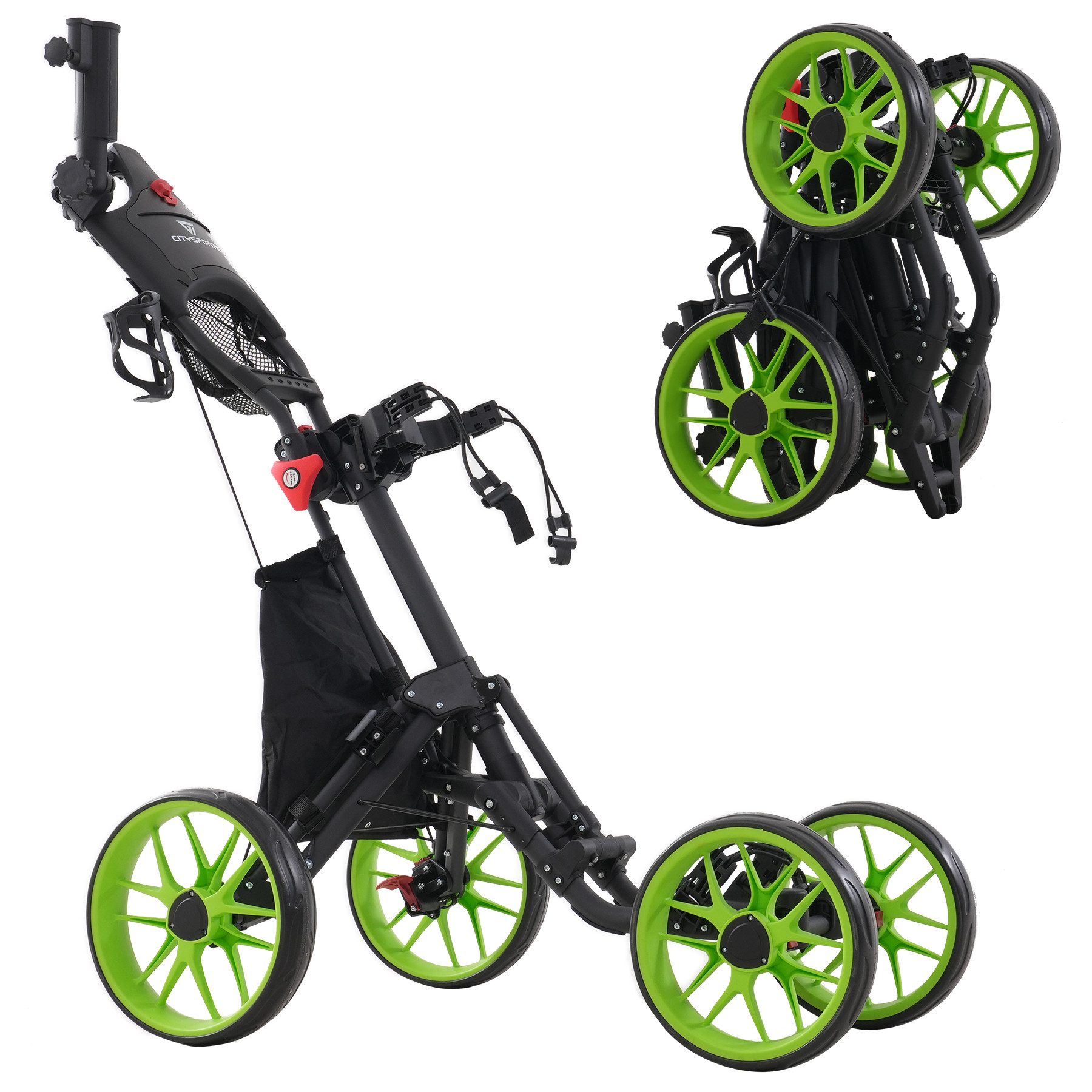 Golftrolley 3/4 Rad Golftrolley, Golfwagen klappbar, Golfcaddy mit Schirmhalter