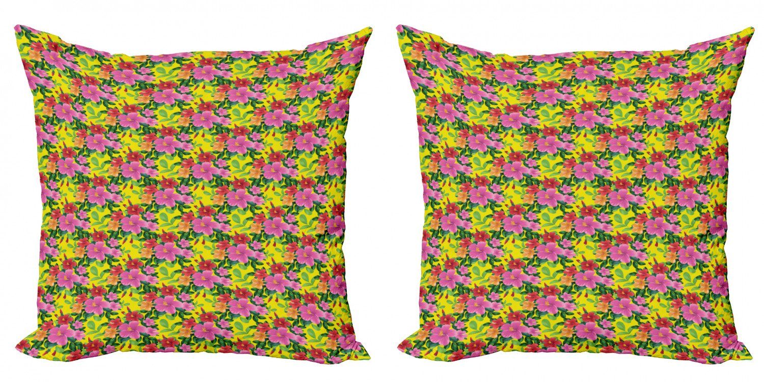 Kissenbezüge Modern Accent Doppelseitiger Digitaldruck, Abakuhaus (2 Stück), Blume Grünton Laub auf Gelb