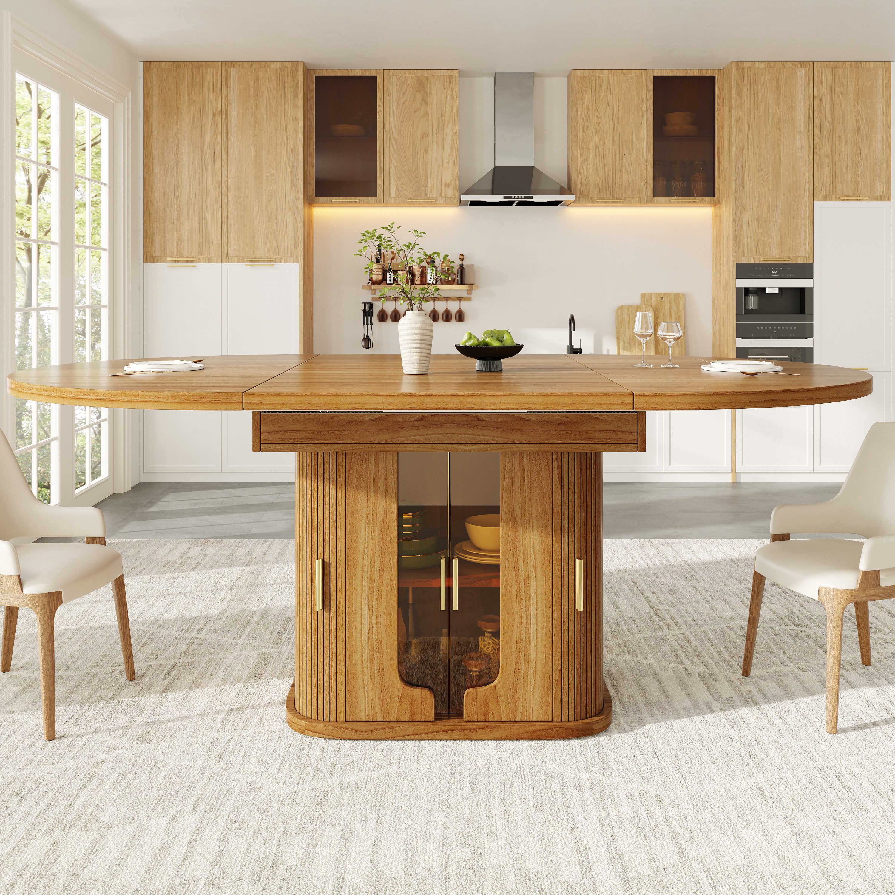 HAUSS SPOLE Esstisch Ausziehbar Wohnzimmertisch mit Schubladen&Teleskopfunktion,Walnuss (Küchentisch mit großzügiger und vielseitiger Stauraum, Exquisites Design mit hochwertigen Materialien), mit einer Gleitschiene unter dem Desktop