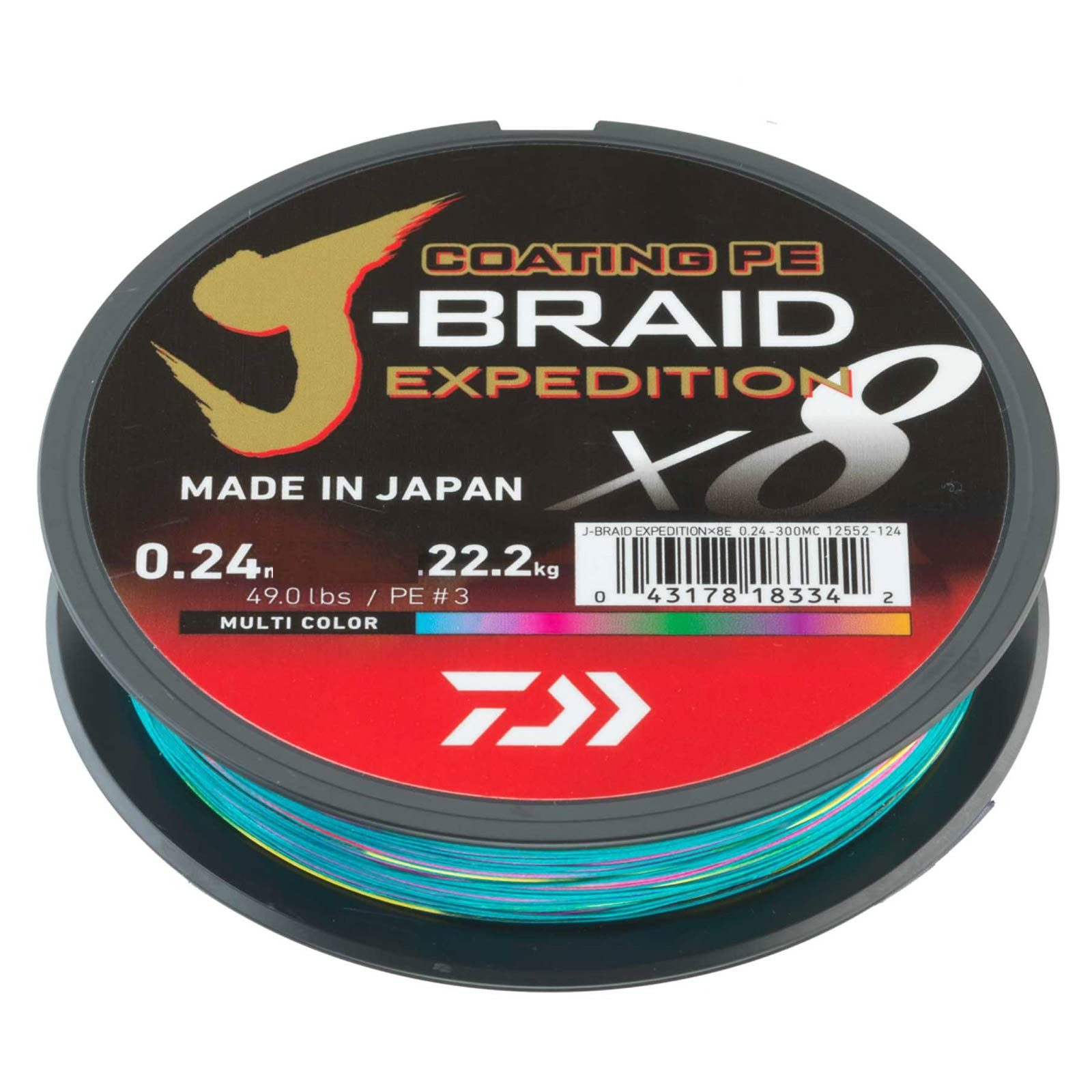 Daiwa Angelschnur, 300 m Länge, Daiwa J-Braid Exped. X8E 0.28mm-300m multi c. Geflochtene Schnur
