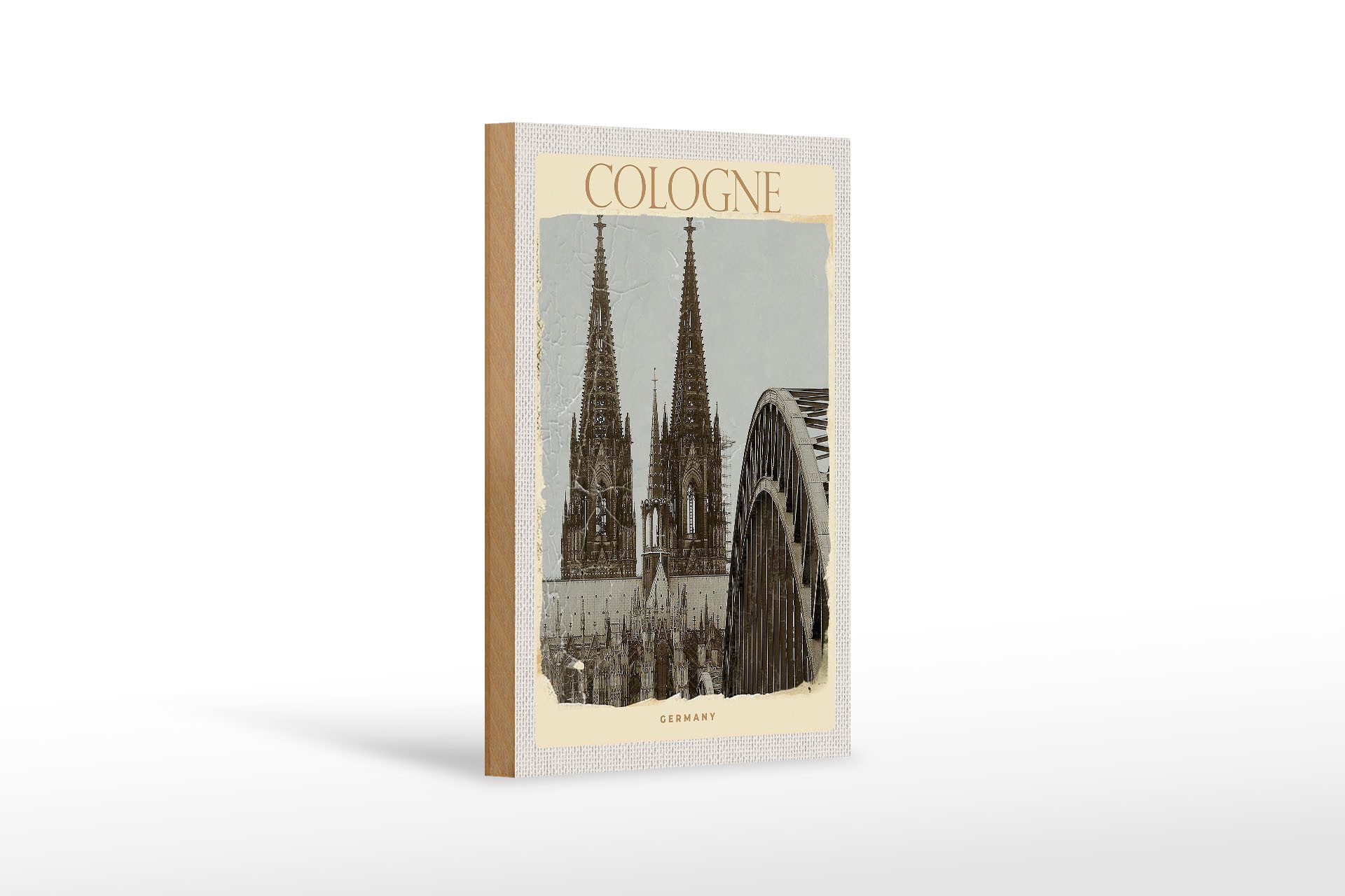 Femer GmbH Holzbild Reise 12x18 cm Kölner Dom Mittelalter schwarz weiß, (1 St), Glatte Holzfaserplatte (MDF), vorn beschichtet