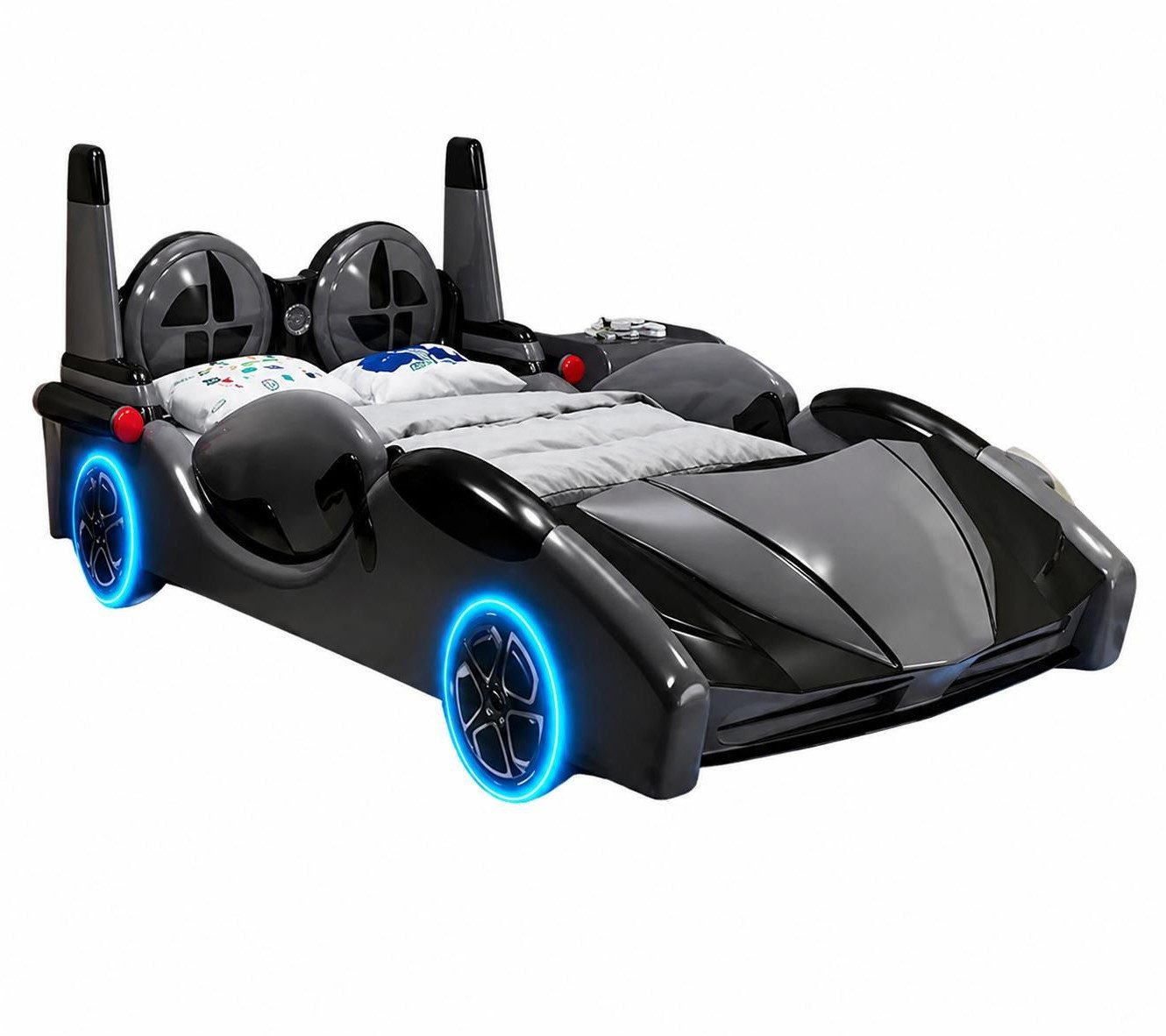Xlmoebel Autobett Schwarzes Autobett für Jungen mit LED und Bluetooth-Funktion, Made in Europa
