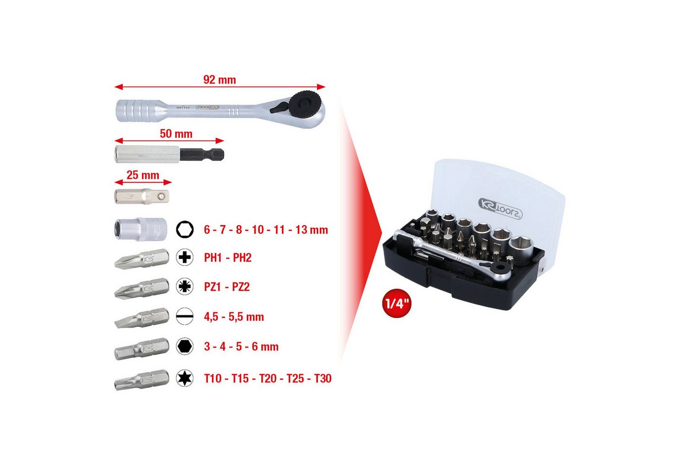 Thumbnail - KS Tools Bit-Set KS TOOLS 1/4" Bit-Satz 24tlg. - 911.2010
