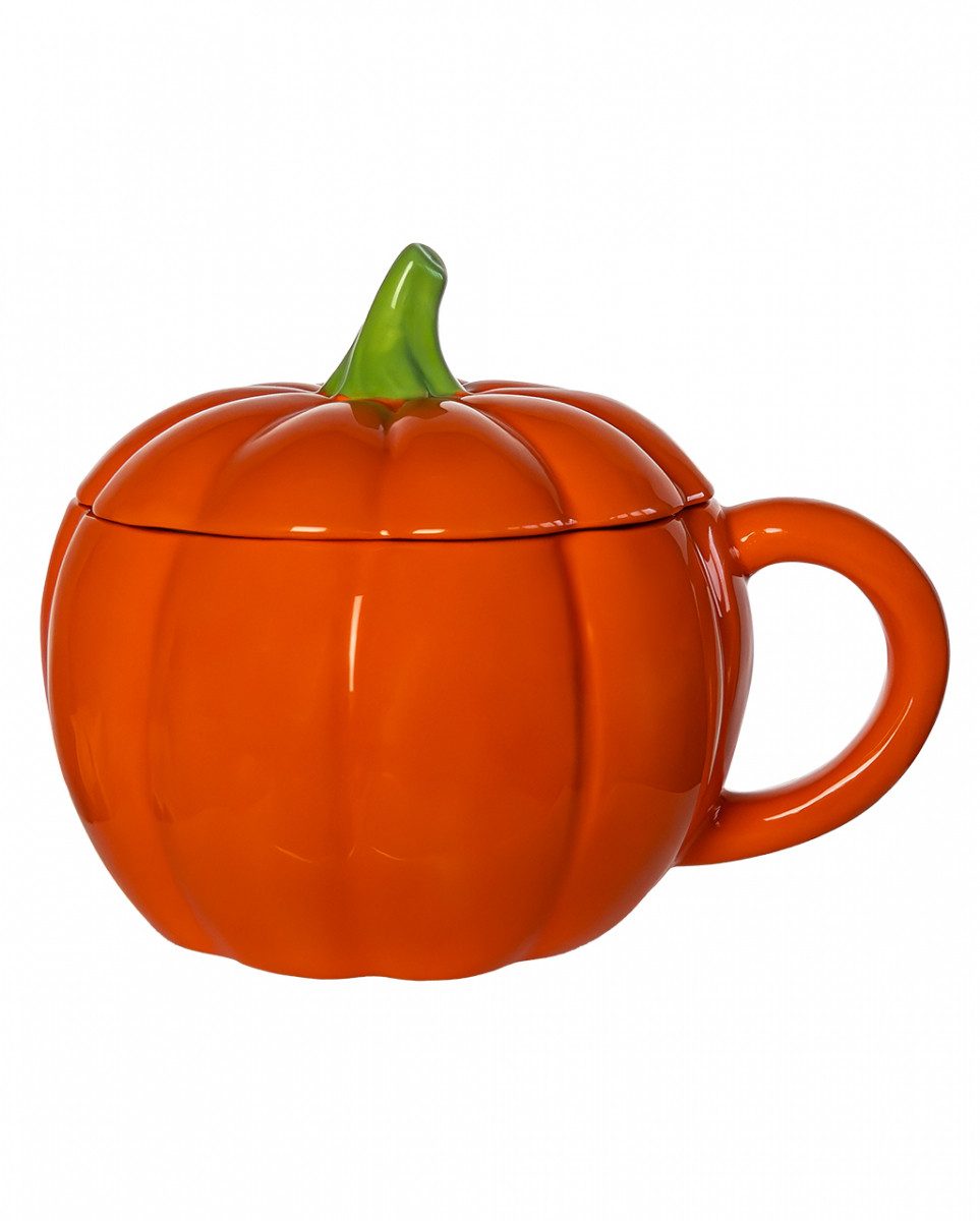 Horror-Shop Tasse Halloween Kürbis Tasse mit Deckel als Geschenkarti, 100 % Keramik