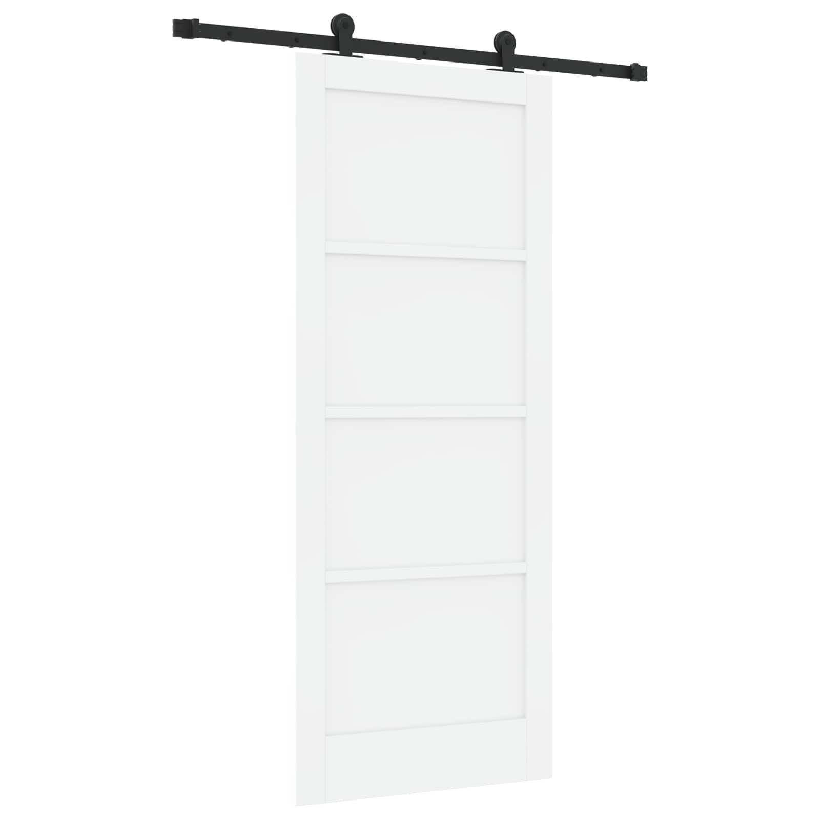 furnicato Schiebetür Massivholz 83 x 202 cm Weiß, Gleittür mit Stahl-Schiene und Bodenführung für den Innenbereich