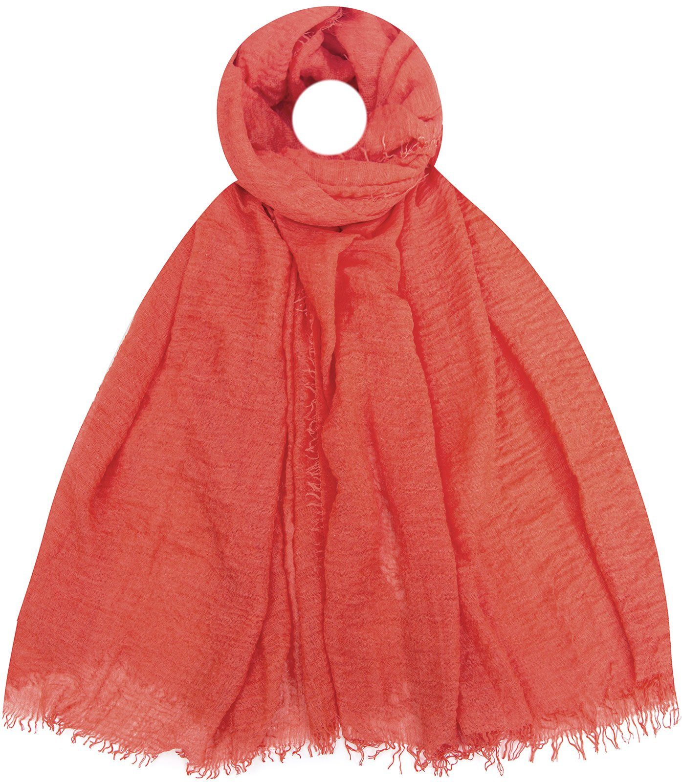 Faera Modeschal, Damen Schal unifarben weich und leicht Crinkel-Schal rot