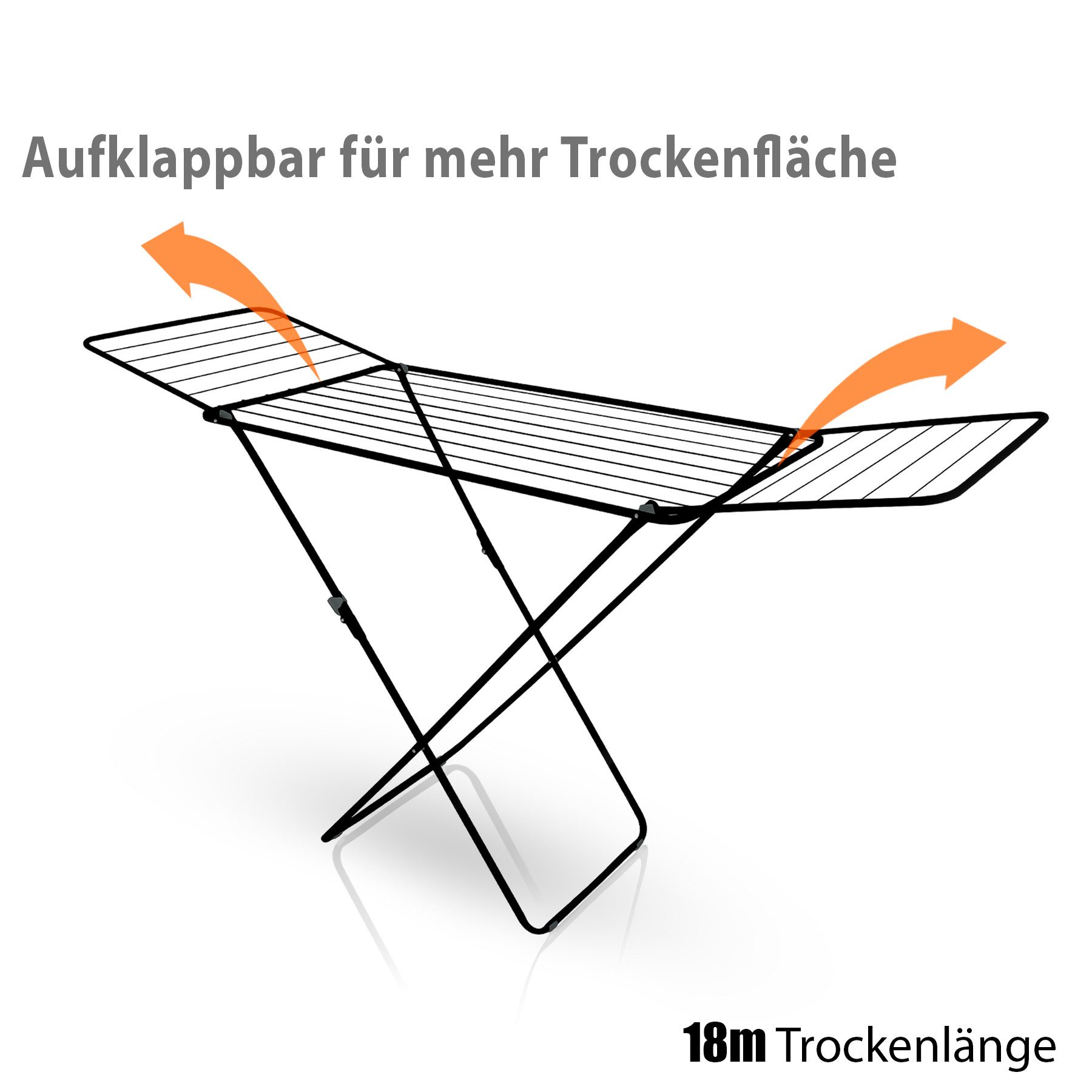 BigDean Wäscheständer Wäschetrockner Schwarz zusammenklappbar 18m Trockenlänge, Cross-Stand, X-Bein Konstruktion für stabilen Stand. – Bild 5 von 5