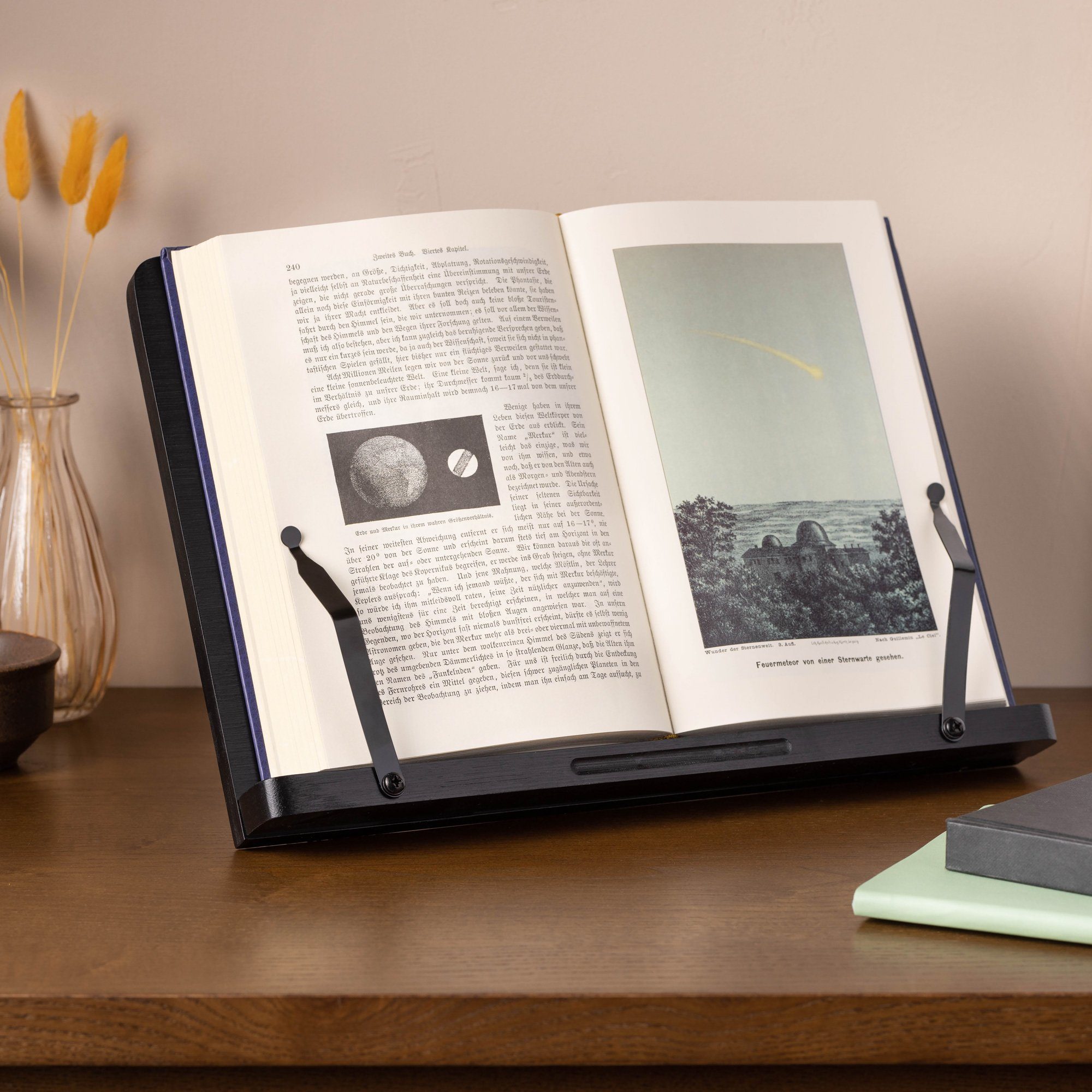 - Navaris iPad - kompatibel aus Buchständer Bambus - 34x24cm mit Schwarz Buchstütze
