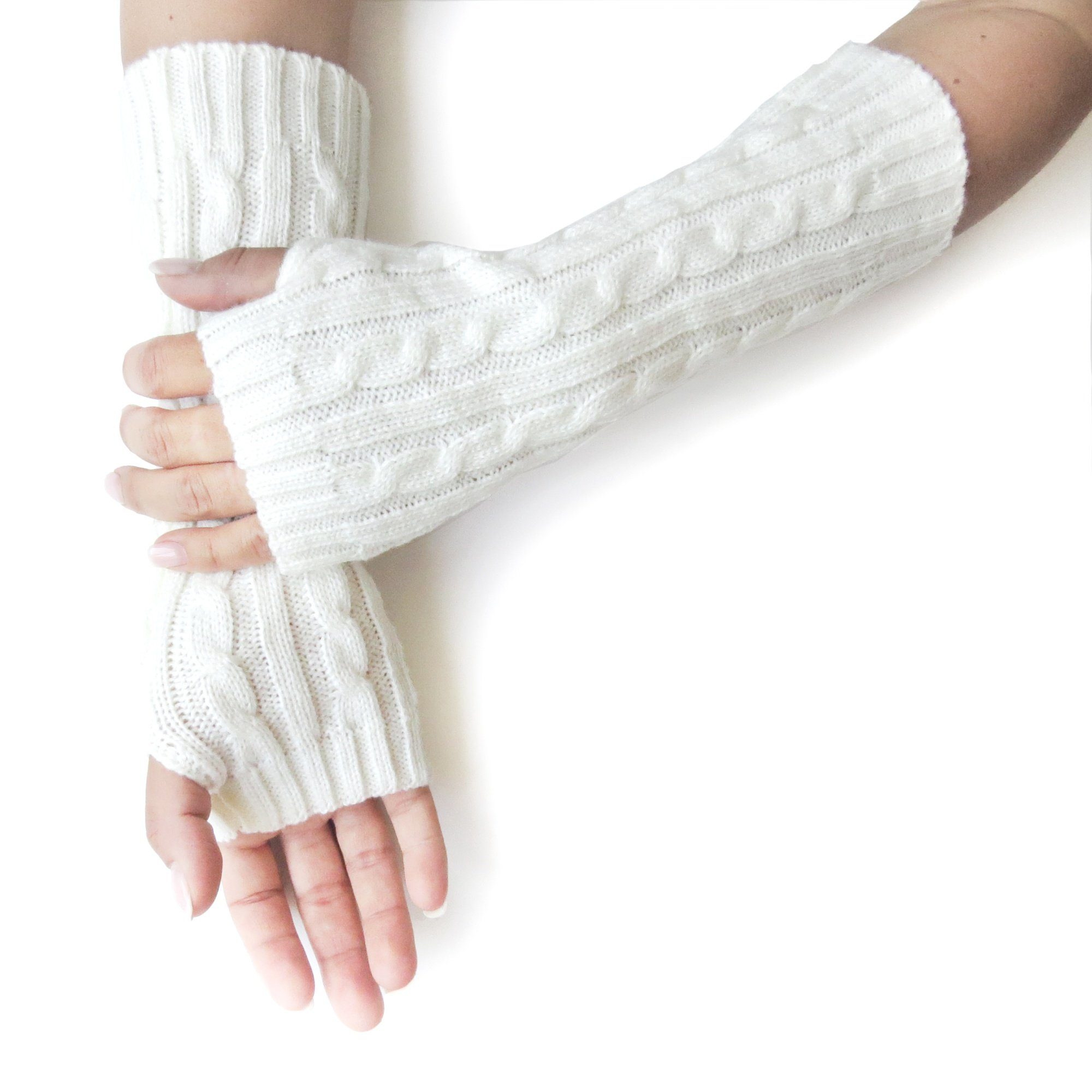 Größe: Onesize Uni weiss Gemütlich Handschuhe Lang Sonia Strick Originelli Strickhandschuhe Armstulpe