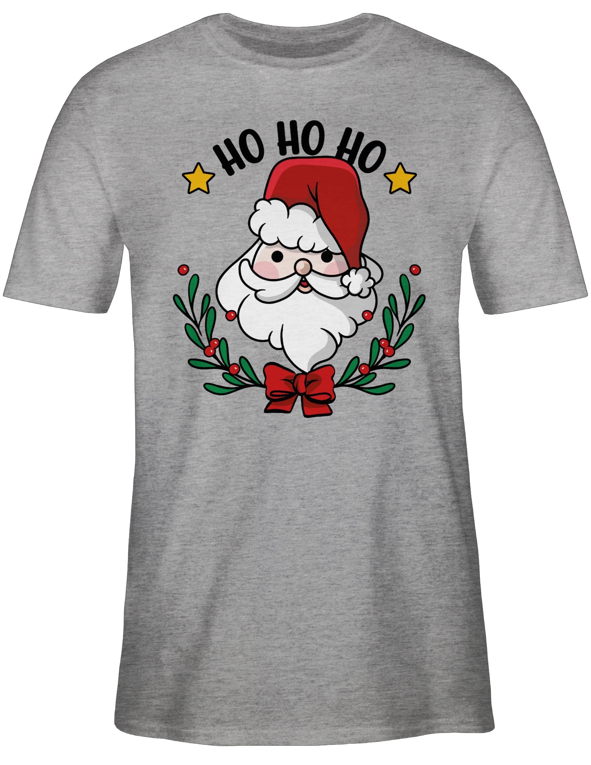 Weihachten Ho Ho 01 Grau T-Shirt Weihnachtsschmuck Ho mit Shirtracer Kleidung meliert und Weihnachtsmann