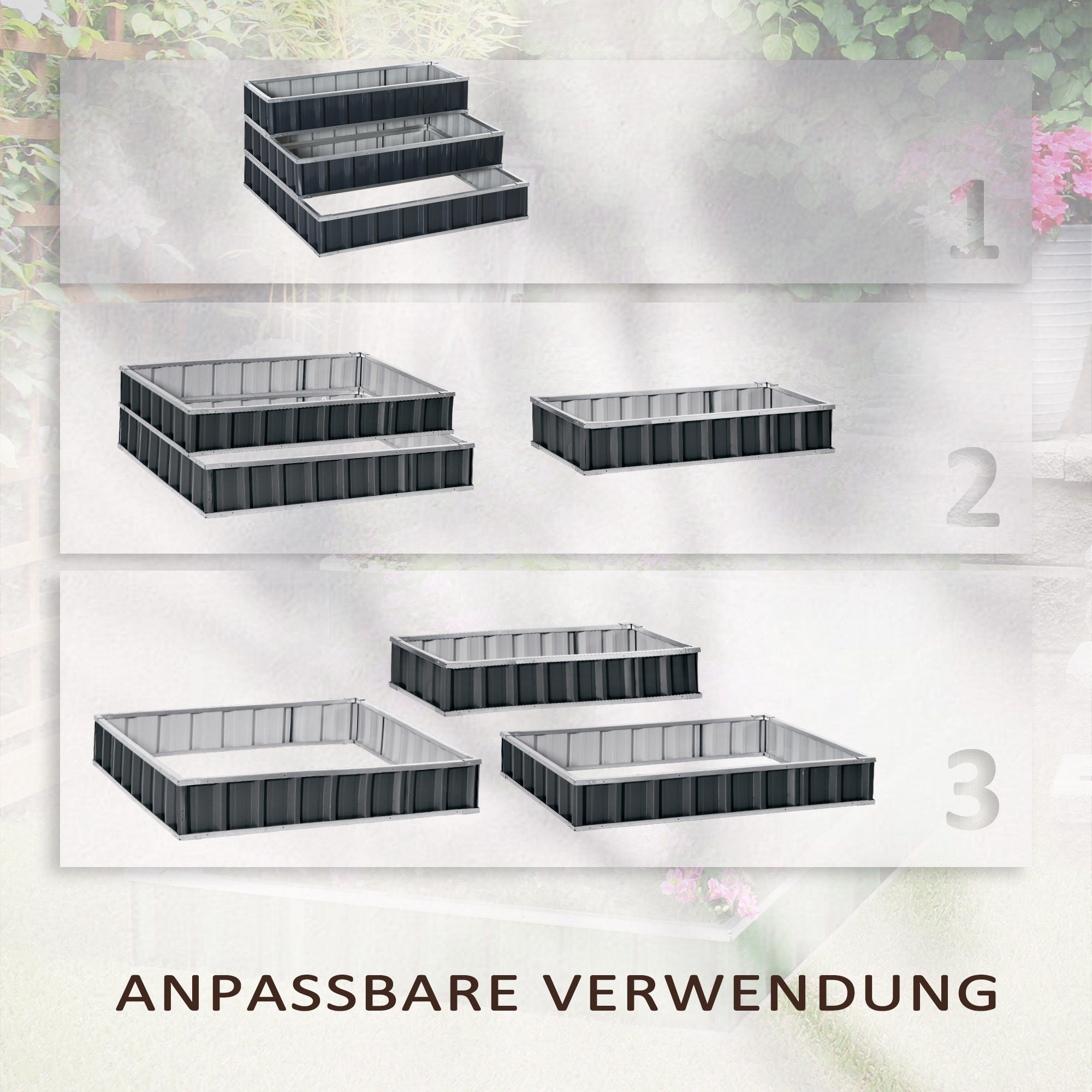 Outsunny Hochbeet mit T-Form-Pflanzenschilder Handschuhe (Pflanzenbeet, 1 St., Gartenbeet), für Garten, Balkon, Dunkelgrau