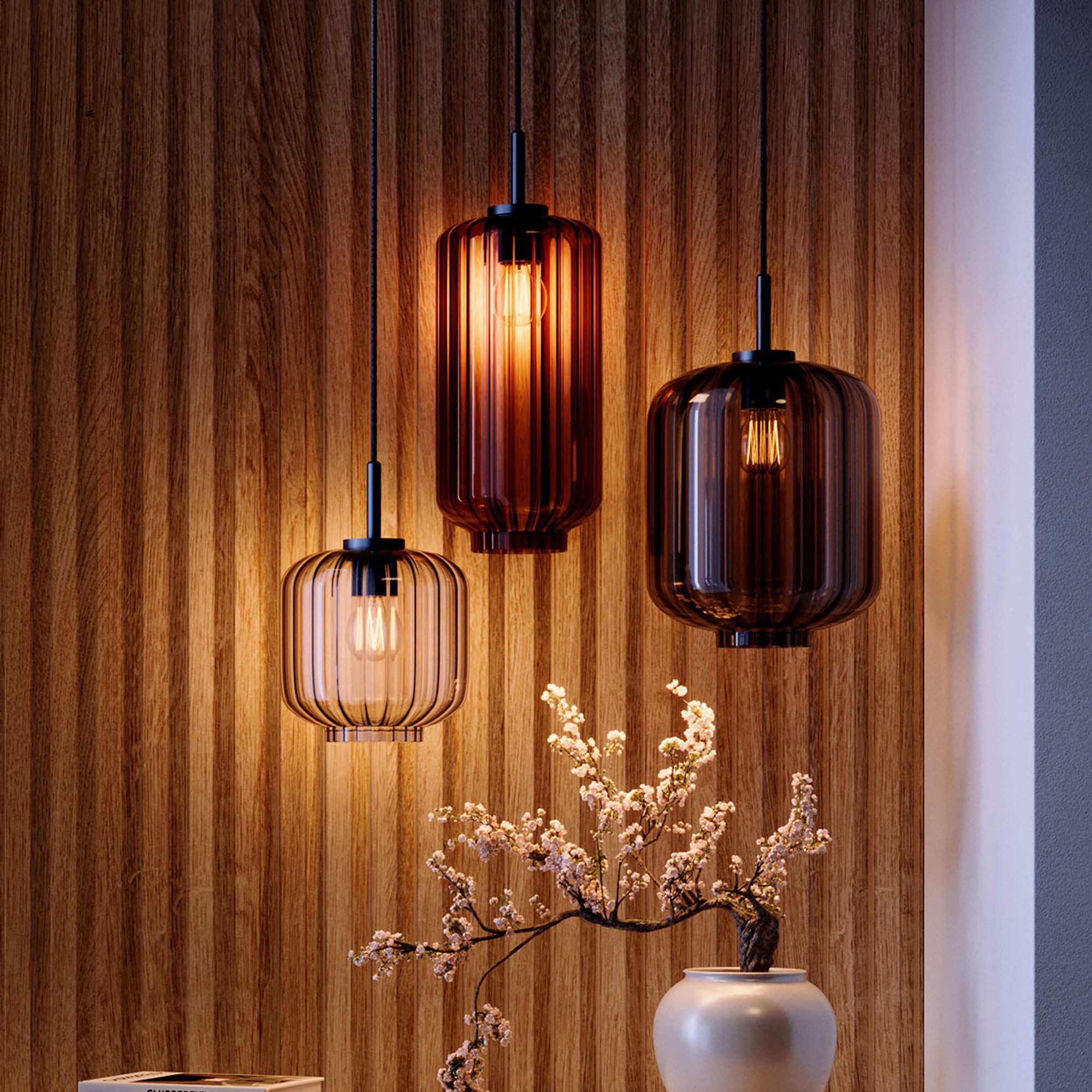 s.luce Pendelleuchte Velo Glas-Pendelleuchte Aufhängung 150cm Schwarz Braun