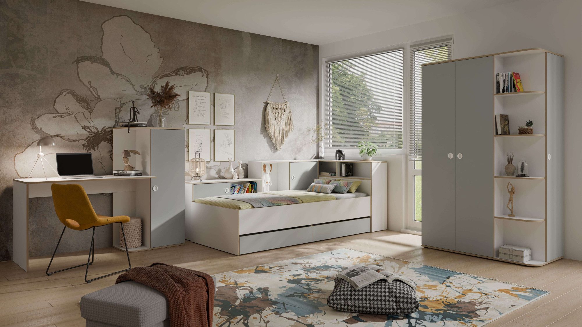 OTTO home Kleiderschrank ELLEETE geräumiger Schrank mit Regalfächern und Kleiderstangen Garderobe mit 3 Drehtüren und 5 offene Fächer – Bild 3 von 5