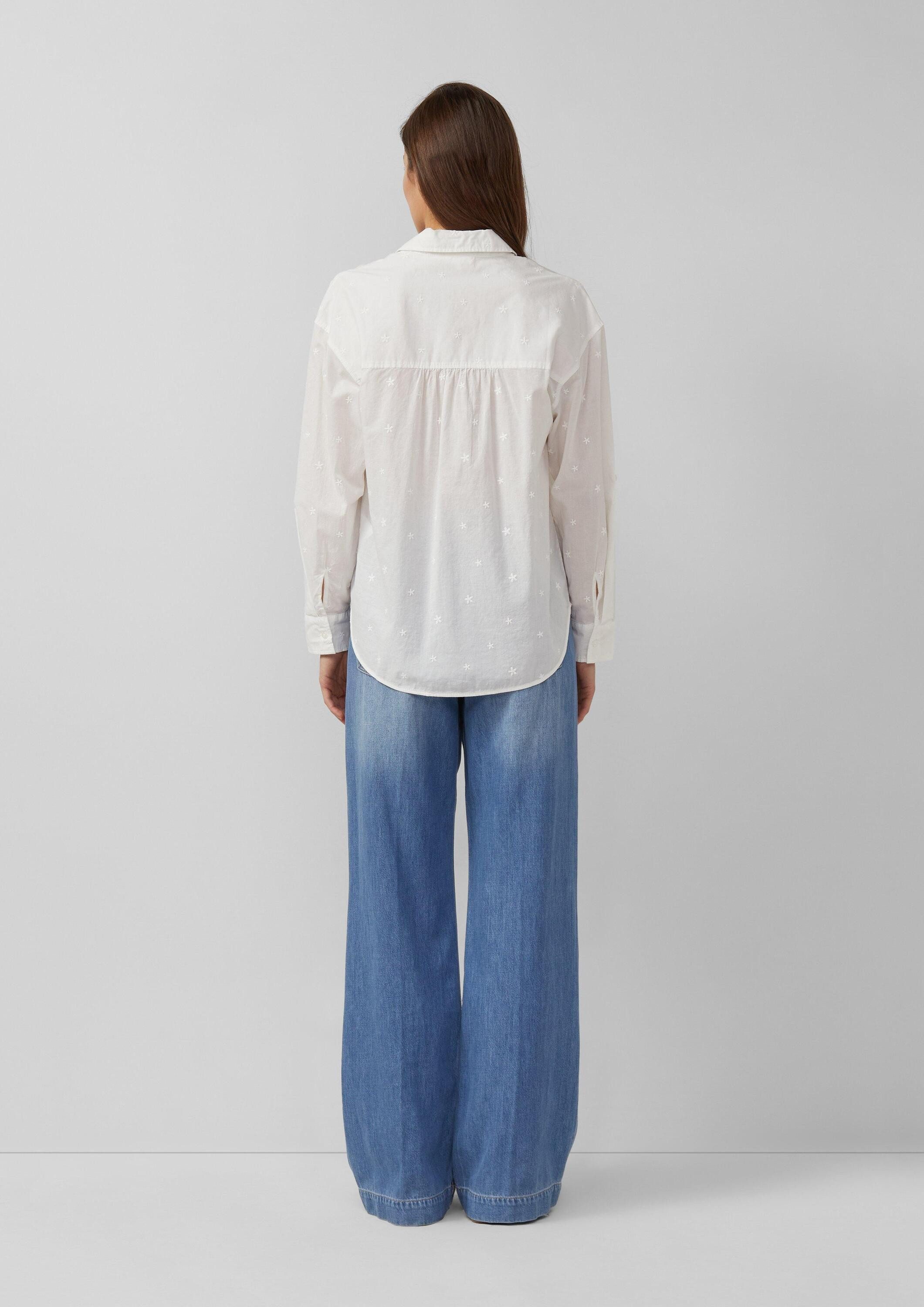 s.Oliver Langarmbluse Bluse Bestickte Baumwollbluse mit Turn-up