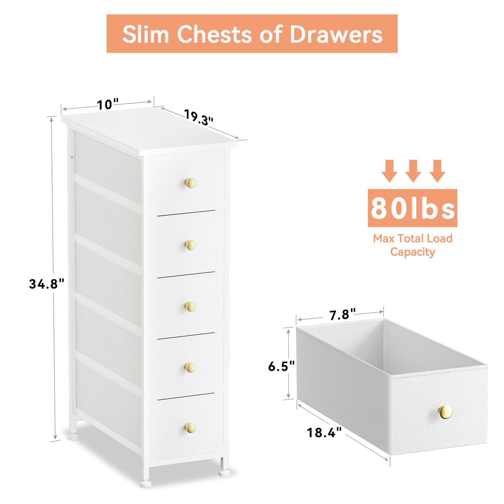 JEOBEST Schubkastenkommode Kommode Schrank mit 5 Schubladen aus Stoff, Metallrahmen, (1 St. Schrank)Aufbewahrungsschrank, Sideboard, Verstellbare Füße – Bild 4 von 5