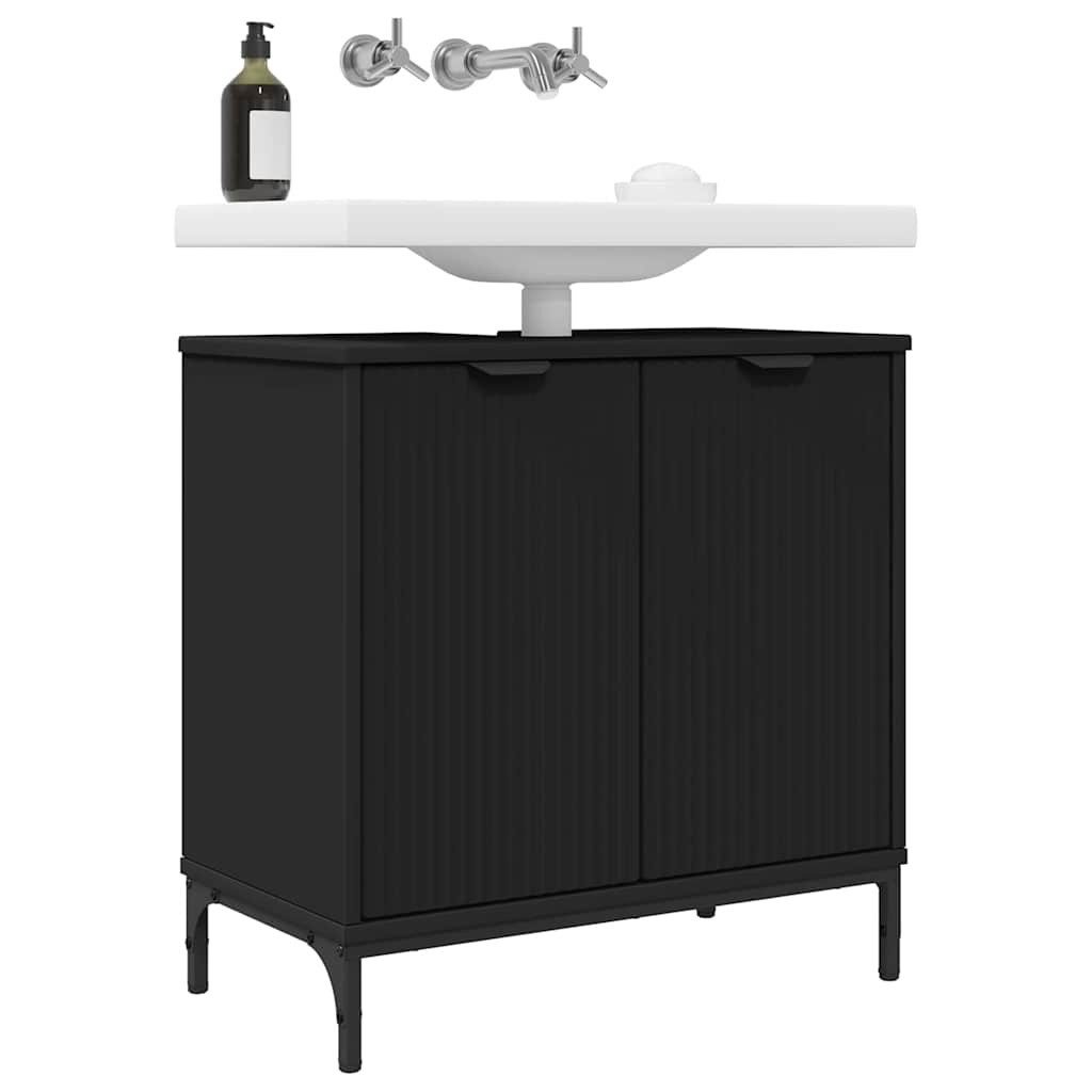 vidaXL Badezimmerspiegelschrank Waschbeckenschrank Schwarz 60,5 x 33,5 x 61 cm Holzwerkstoff (1-St) – Bild 3 von 5