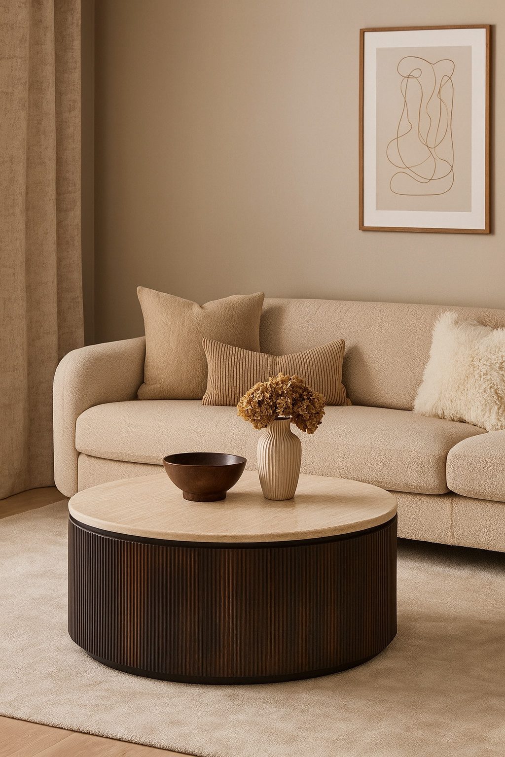 alesvelt Couchtisch Lunado Travertin Tischplatte in edlem Säulenstil 100 cm günstig online kaufen