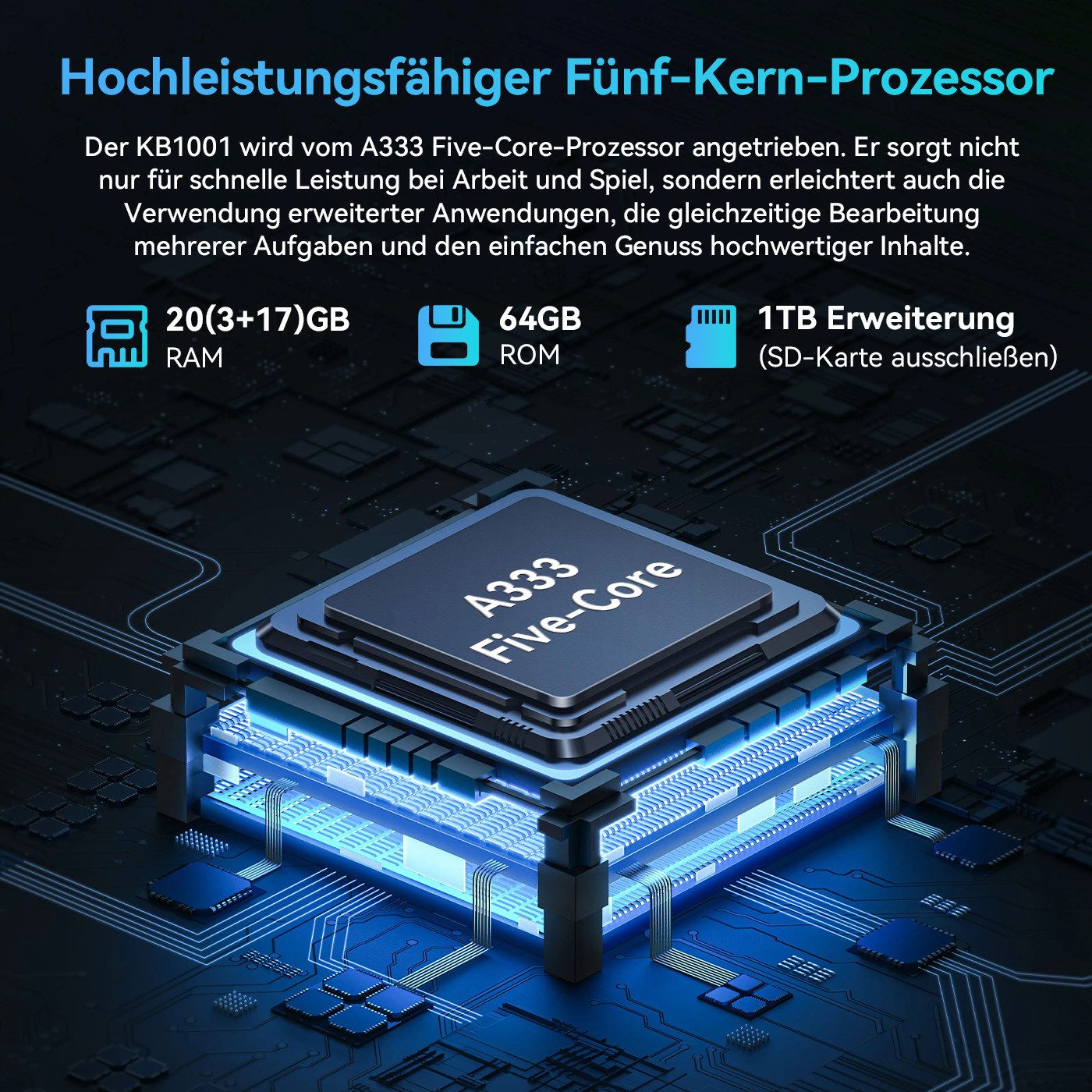 Happybe 10,1 Zoll Android 64GB ROM Erweiterbar auf 1 TB, 1280x800 5000mAh Tablet (10", 64 GB, Android 15, WiFi6, Widevine L1, Split-Screen-Funktion, OTG-Übertragung)