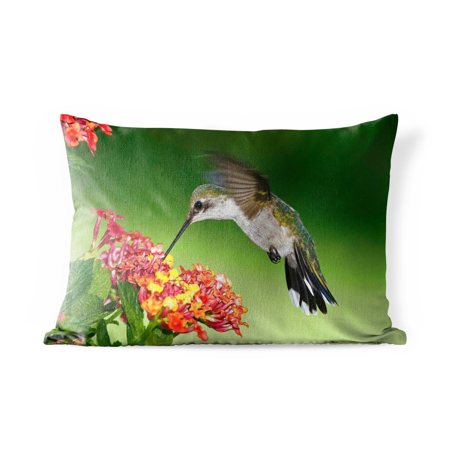 MuchoWow Dekokissen Kolibri - Blume - Vogel, Outdoor-Dekorationskissen, Polyester, Dekokissenbezug, Kissenhülle