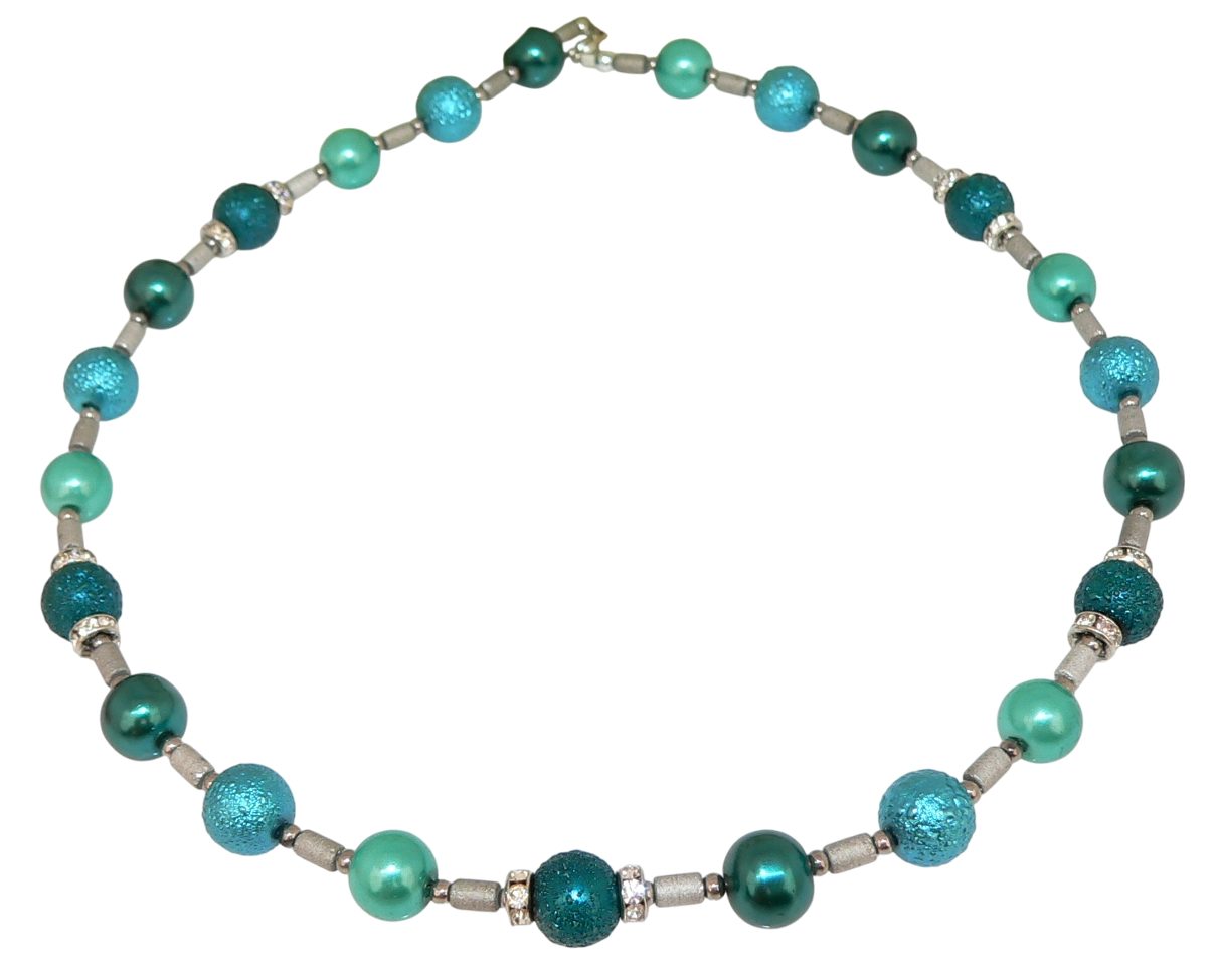 traumschmuck Perlenkette 244g Halskette Perlenkette Glasperlen smaragd türkis Hämatit Strass (Geschenk, Muttertag, Weihnachten, Geburtstag, Valentinstag, incl. Schmuckbox), handgefertigt, Made in Germany