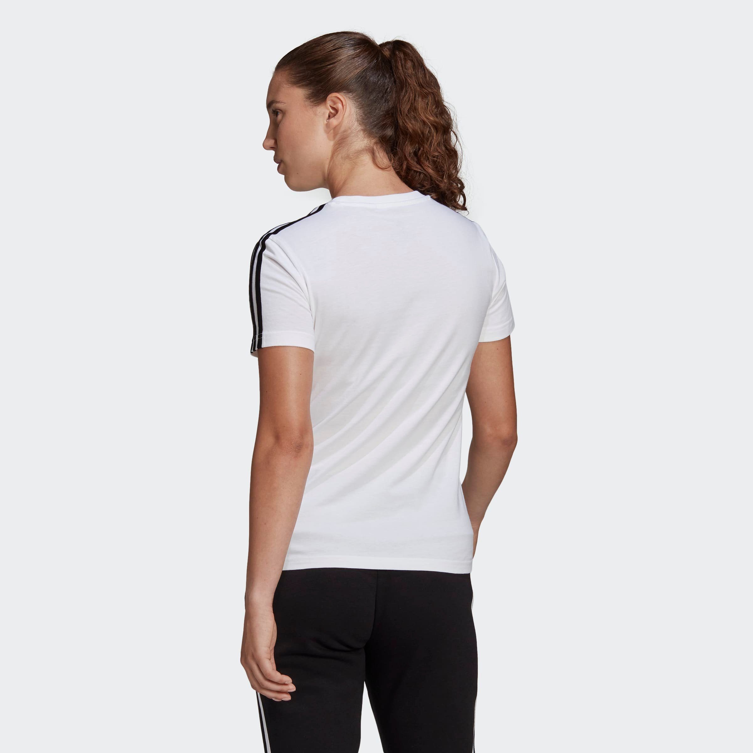 adidas Sportswear T-Shirt ESSENTIALS Black SLIM / White 3-STREIFEN LOUNGEWEAR