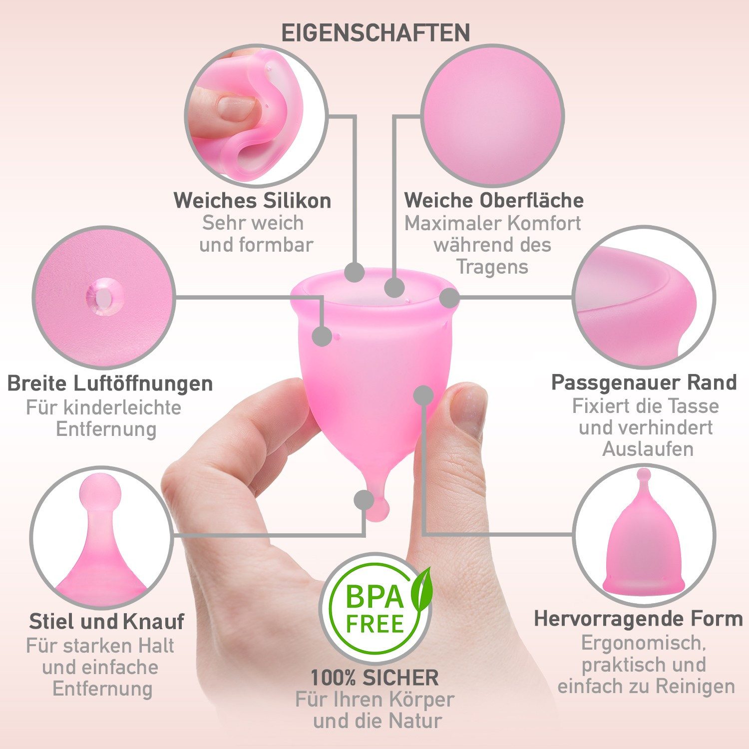 Ekarian Menstruationstasse Menstruationstassen Set (S & L) mit Aufbewahrungsbeutel & Waschflasche, 2-St.