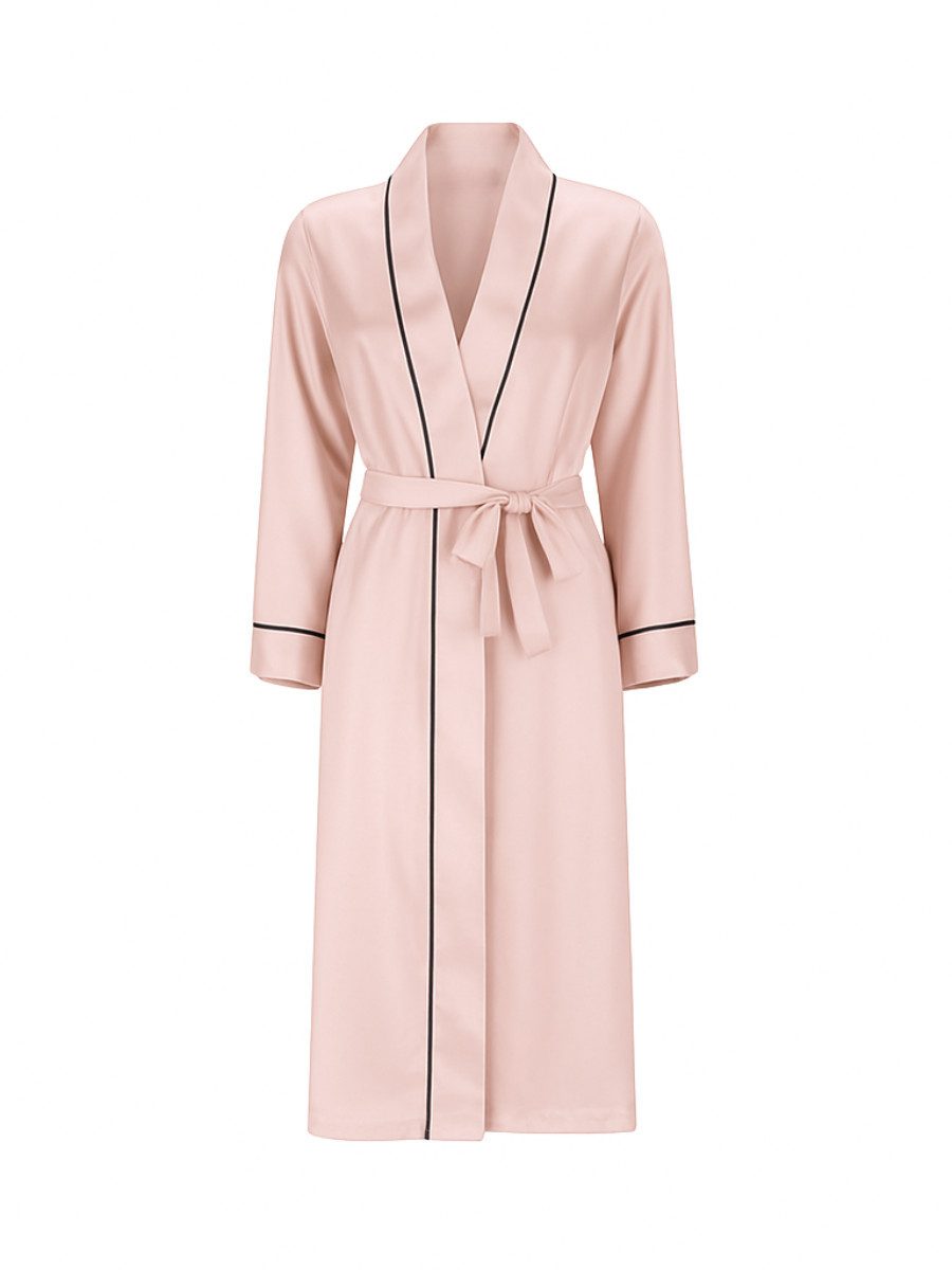 Elegant Love Morgenmantel Eleganter Satin Langarm-Pyjama mit V-Ausschnitt und Gürtel, Nachtgewand, Schlafbekleidung, Gürtel, sexy Nachtwäsche, Dessous für Damen