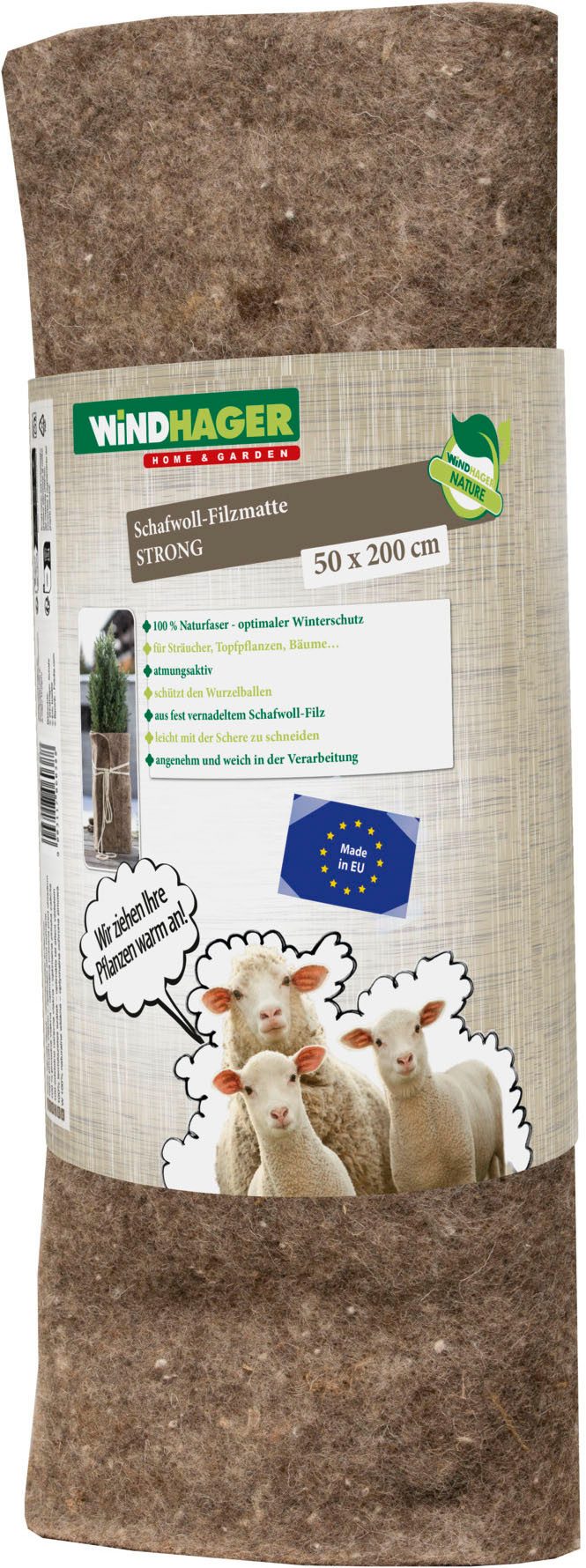 Windhager Winterschutzvlies aus Schafwolle, Filzmatte für Pflanzen, Kälteschutz und Unkrautschutz, (1-St), Gartenvlies erhältlich in 2 x 0,5 m
