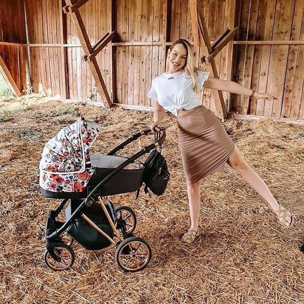 TPFLiving Kombi-Kinderwagen 2in1 Musse Babywanne 1 Kinderwagen Chrom Regenschutz inkl. Baby in Rose, Windeltasche, Light Dark 2 Buggy Gestell Zubehör