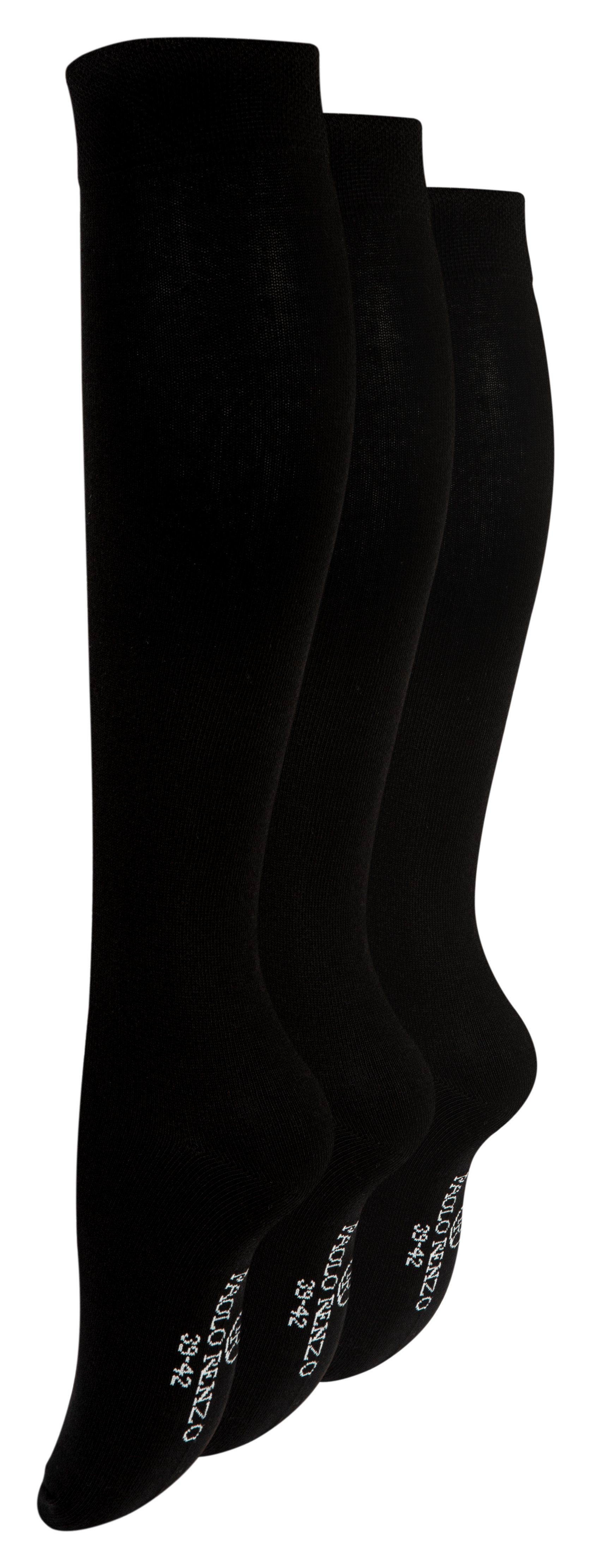 Paolo Renzo Kniestrümpfe mit breitem Pique-Komfortbund (3-Paar) Atmungsaktive Damen Kniestrümpfe aus hochwertiger Baumwolle - Uni