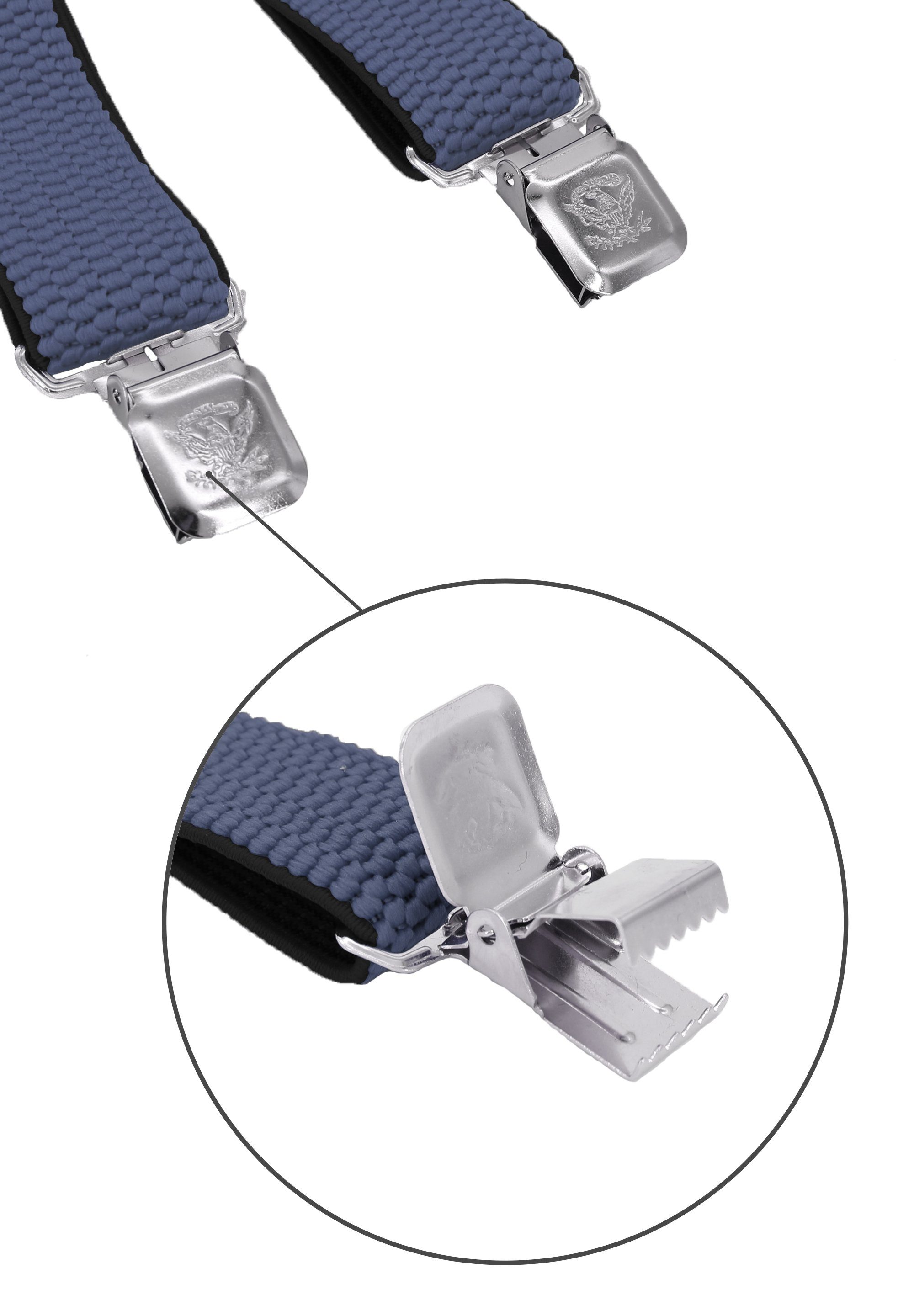 Fabio Farini Hosenträger Herren Hosenträger Pack 4cm X-Form mit passender Fliege Set Hellblau 4cm Hosenträger - Hellblau/Dunkelblau Gestreifte Fliege – Bild 3 von 5