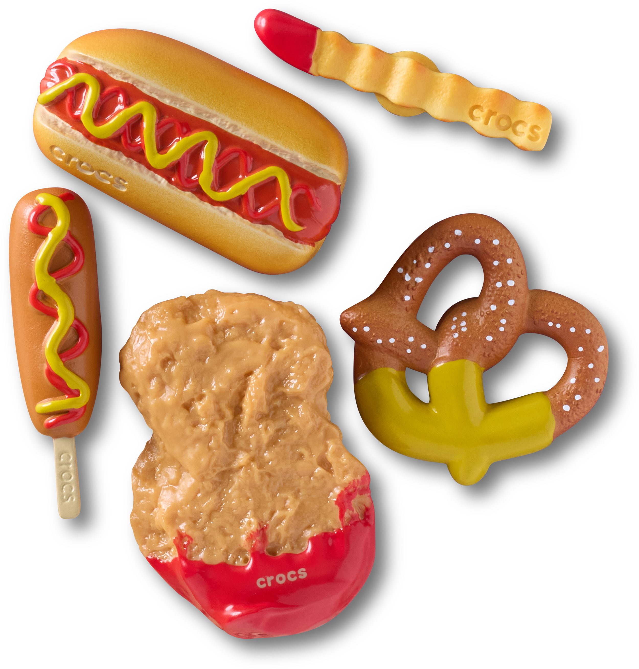 Crocs Schuhanstecker Jibbitz™ YUM Dipped Junk Food (Set, 5-tlg., Kein Spielzeug. Nicht für Kinder unter 3 Jahren geeignet), Anstecker für Crocs Schuhe mit Food Motive