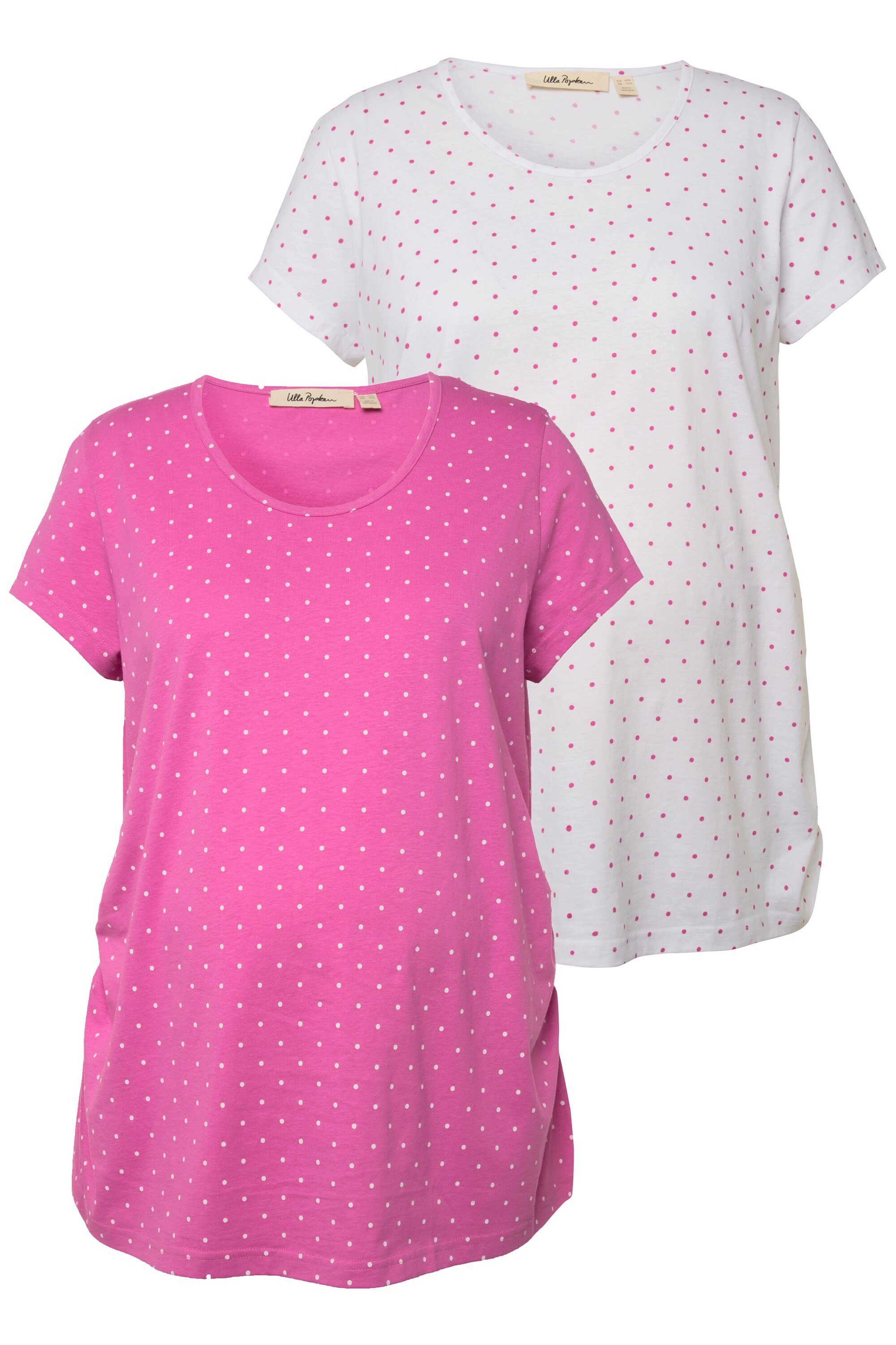 Ulla Popken Rundhalsshirt Bellieva-T-Shirts 2er-Pack Rundhals Halbarm GOTS (2-tlg)