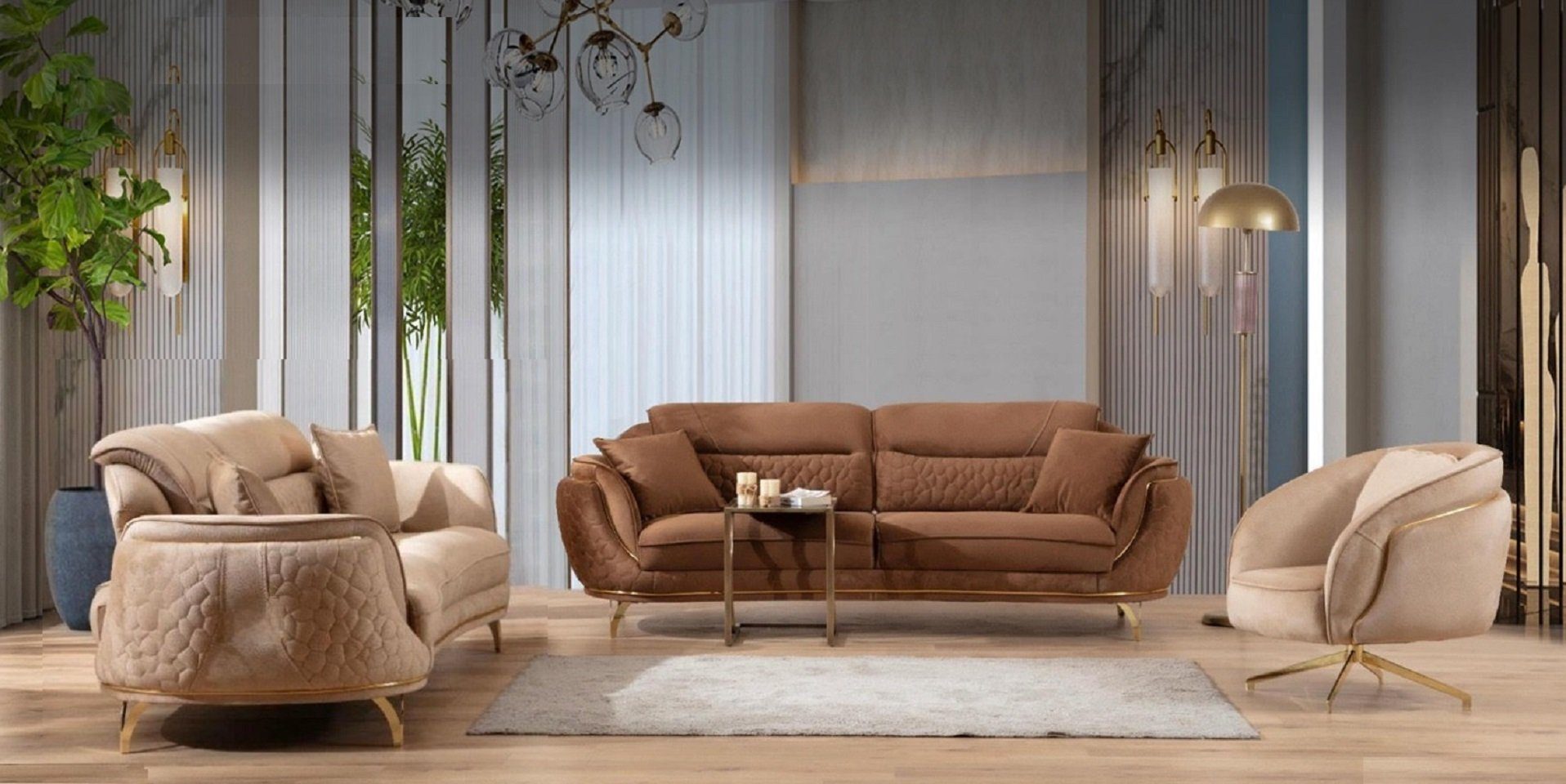 JVmoebel Wohnzimmer-Set Modern Sofagarnitur in Italienischem Stil Komplett Set 3+3+1+1 Sitzer, (4-St., Nur 2x 3 Sitzer + 2x Sessel), Made in Europe | Wohnwände