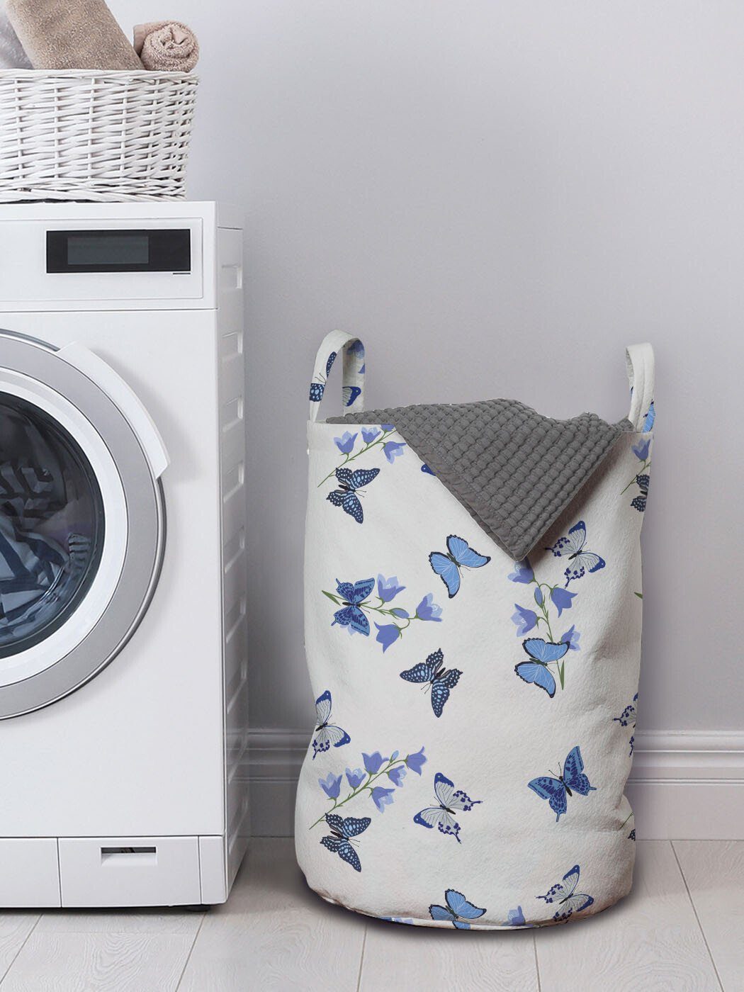Kordelzugverschluss Waschsalons, Abakuhaus Schmetterling für Wäschesäckchen Bluebell mit Wäschekorb Moths Griffen Blumen