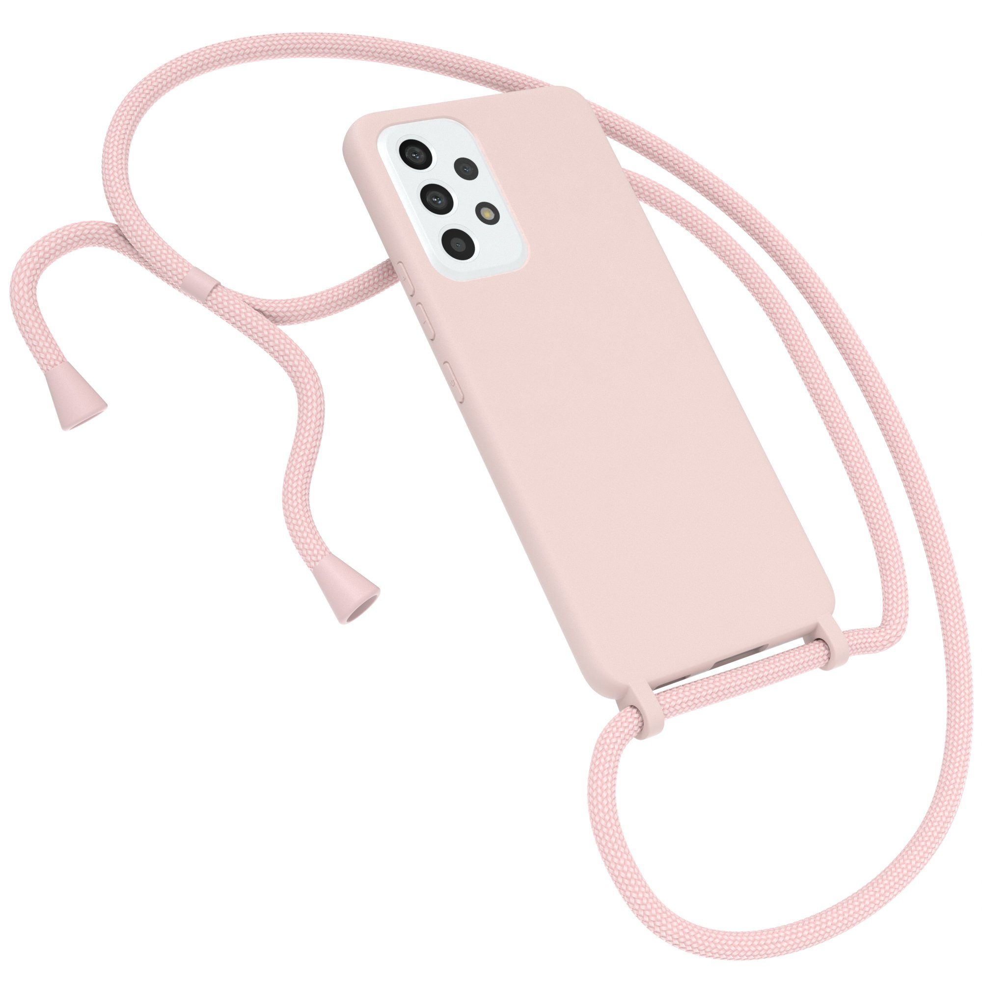 EAZY CASE Handykette Silikon Kette für Samsung Galaxy A53 5G 6,5 Zoll, Umhängeband Kordel Hülle mit Band Schutzhülle Bumper Etui Matt Rosé
