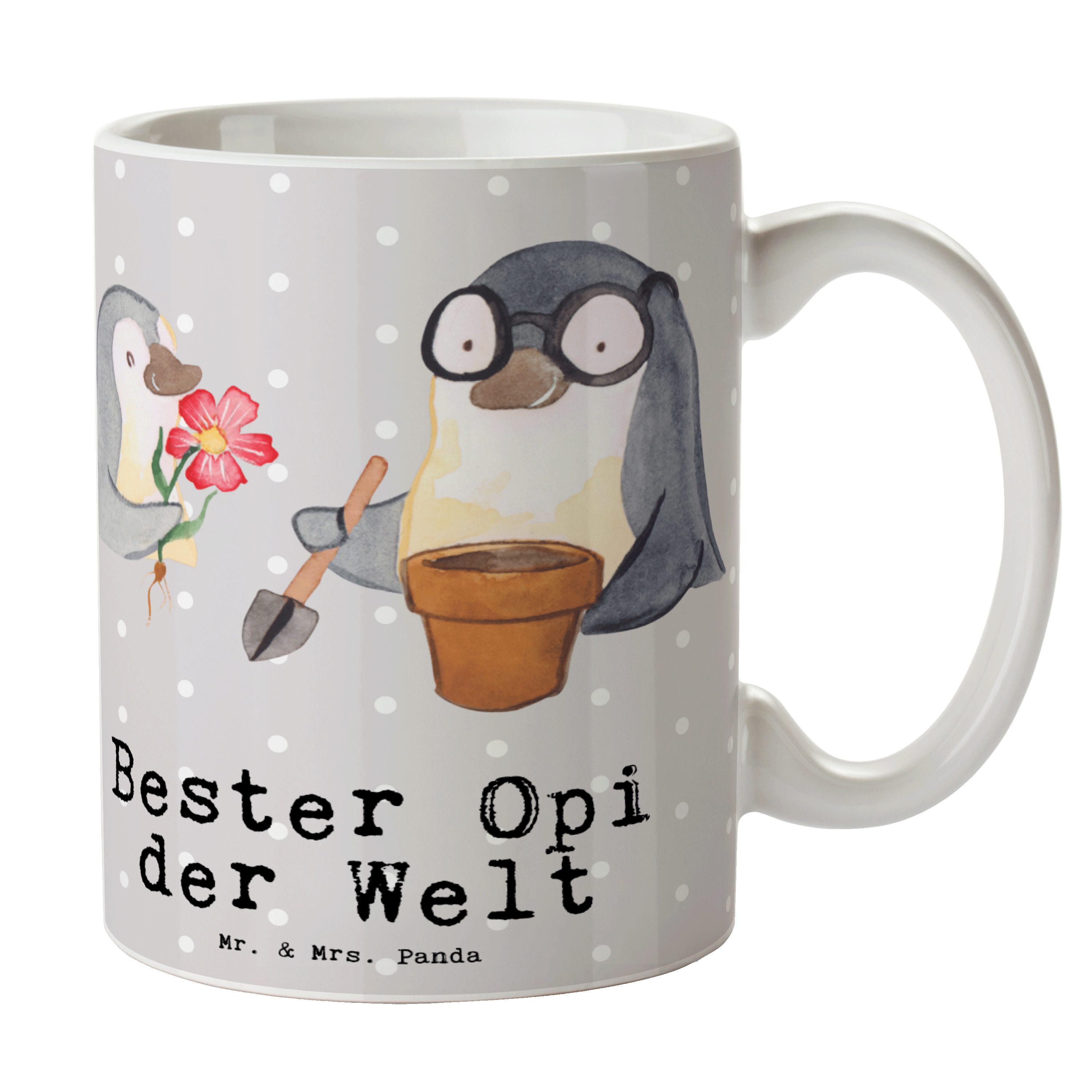 Mr. & Mrs. Panda Tasse Pinguin Bester Opi der Welt - Grau Pastell - Geschenk, Tasse Sprüche, Keramik