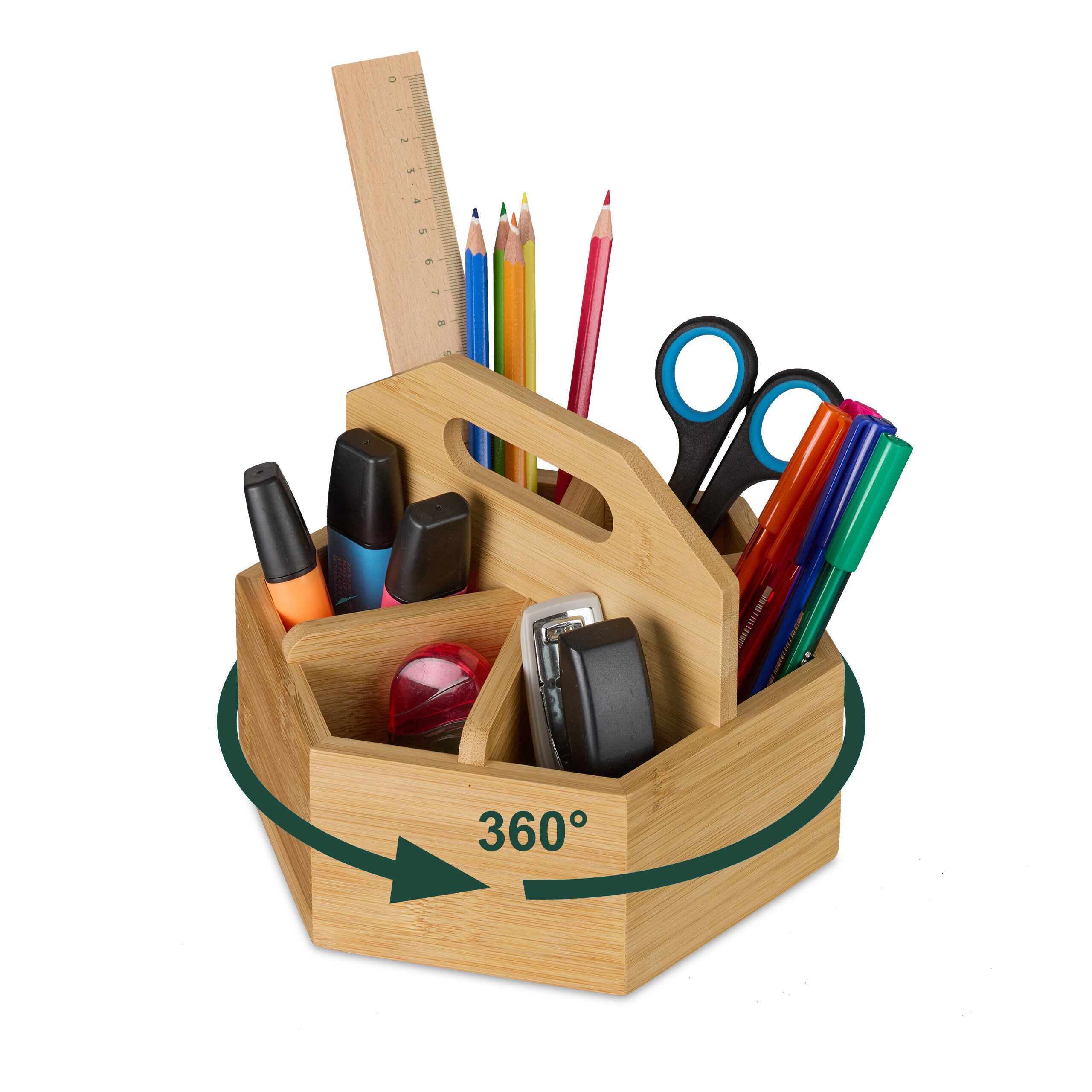 relaxdays Organizer Drehbarer Stiftehalter aus Bambus