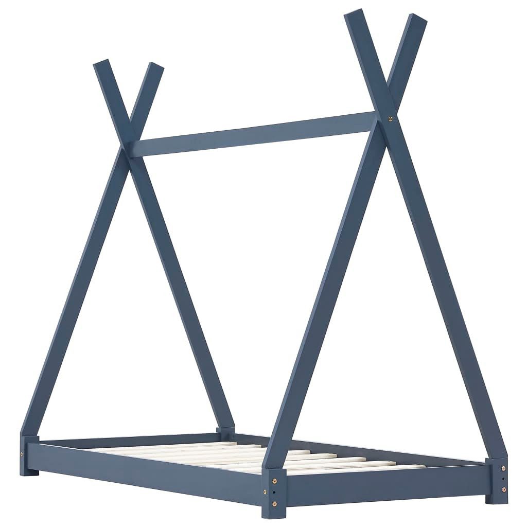 vidaXL Kinderbett 90 x 200 cm Kinderbett mit Himmel Kinderbett-Gestell Grau Massivholz K