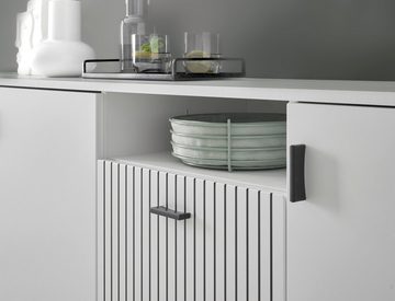 Furn.Design Sideboard Merced (Große Kommode in weiß matt mit schwarz, 200 x 80 cm), Soft-Close, mit Staboptik