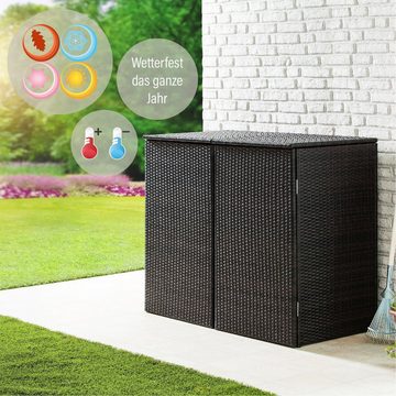 Green Yard Mülltonnenbox Doppel Mülltonnenabdeckung 2 Mülltonnen 111 x 65 x 104 cm Rattan-Optik (1 Stück, Mit Magnetverschluss), Deckel und Vorderseite zum Öffnen