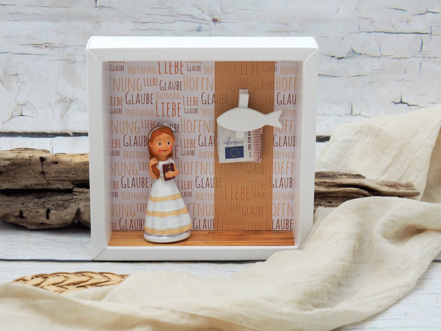 ZauberDeko Geschenkbox Geldgeschenk Kommunion Konfirmation Mädchen Orange Braun