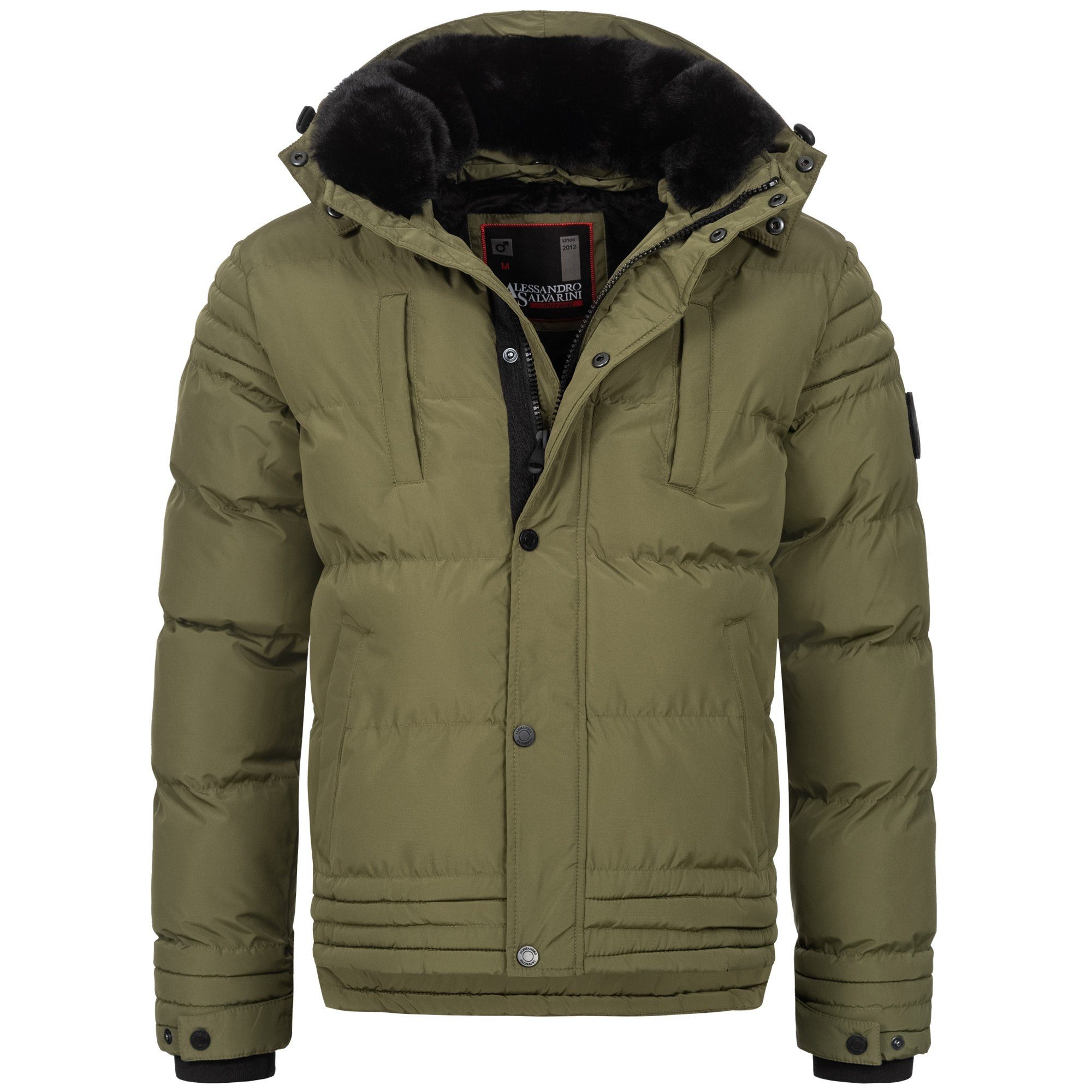 Alessandro Salvarini Kapuze Olive und Teddyfell Winterjacke ASFabiano warmem mit abnehmbarer