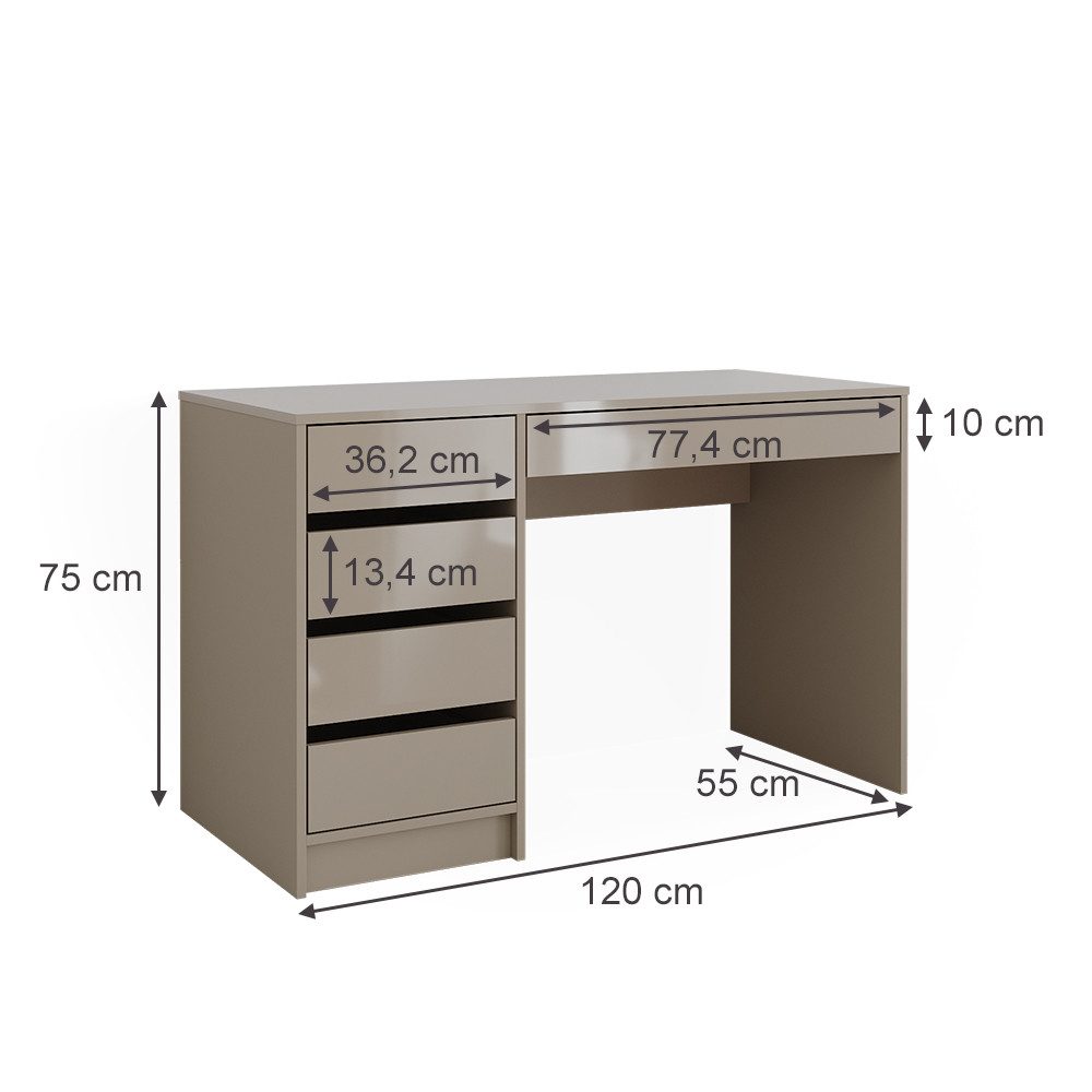 Vicco Schminktisch Sherry, Greige Hochglanz, 120 cm ohne Spiegel (1-St)